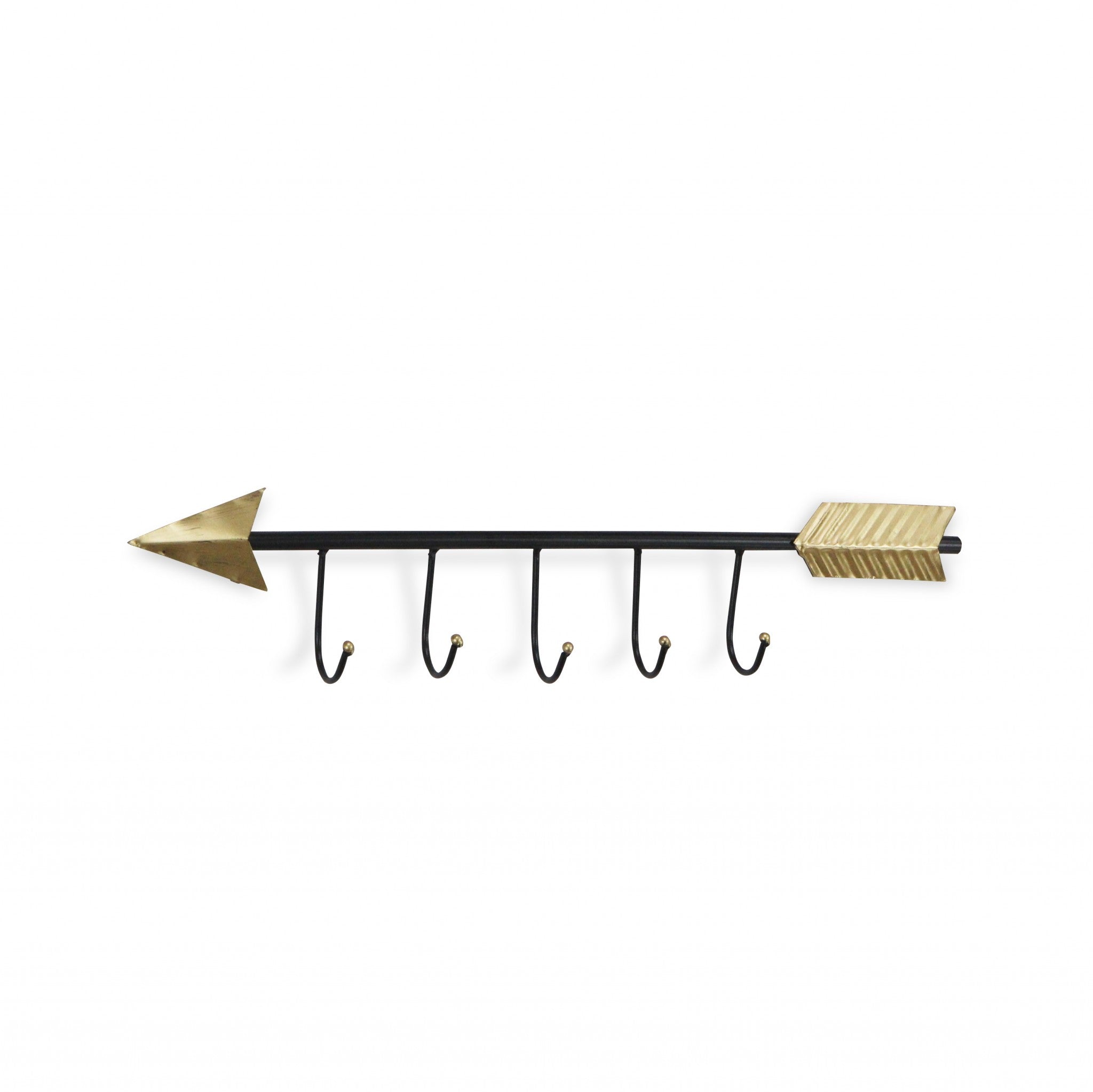 Black And Gold Metal Arrow Design Wall Decor With 5 Hanging Hooks | 5