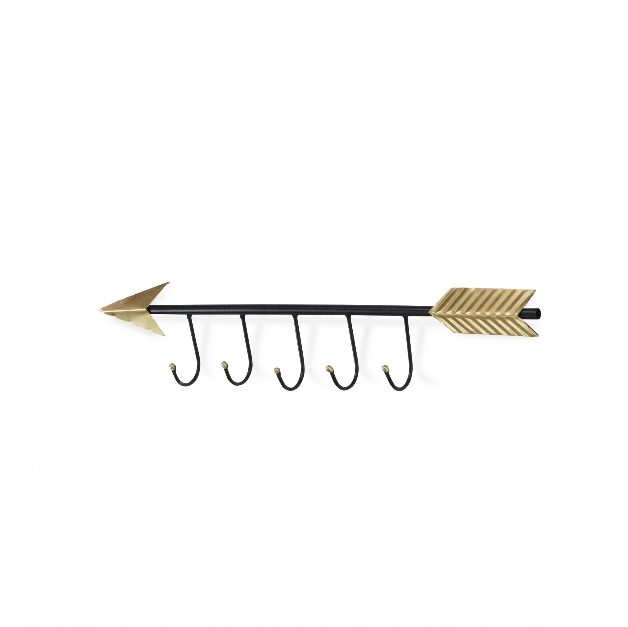 Black And Gold Metal Arrow Design Wall Decor With 5 Hanging Hooks | 5