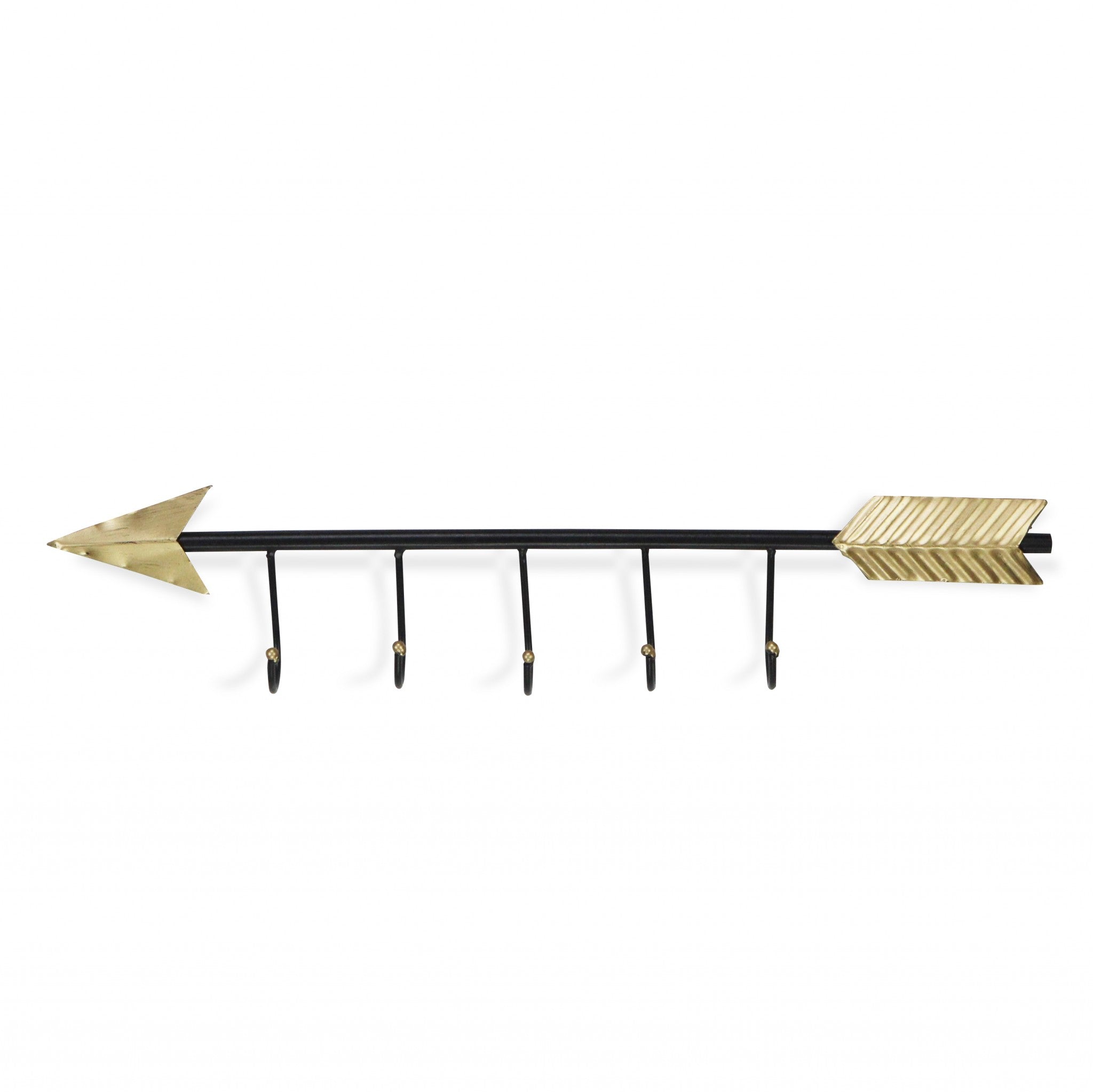 Black And Gold Metal Arrow Design Wall Decor With 5 Hanging Hooks | 5