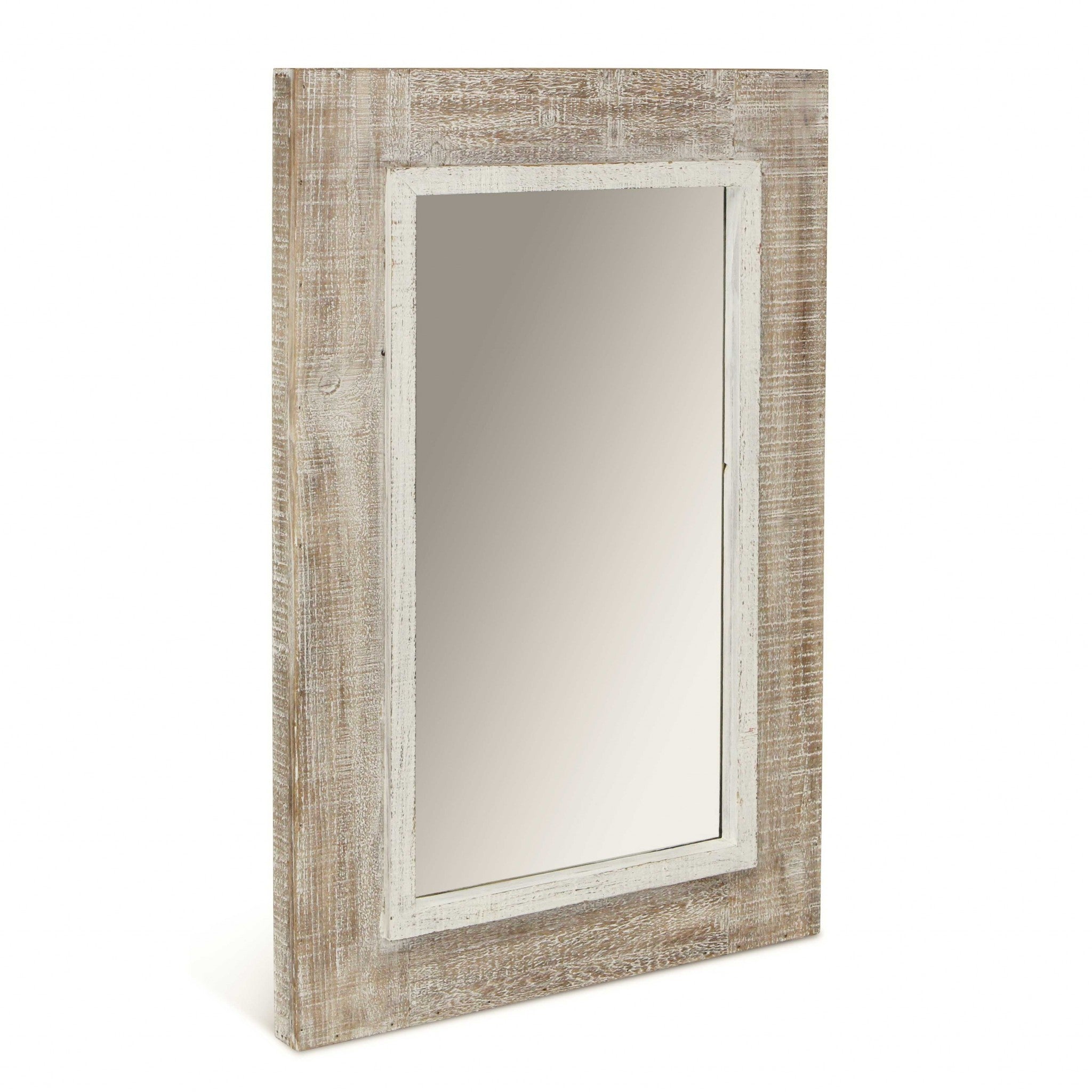 Rectangular Rustic White Wash Finish Wall Mirror | 18