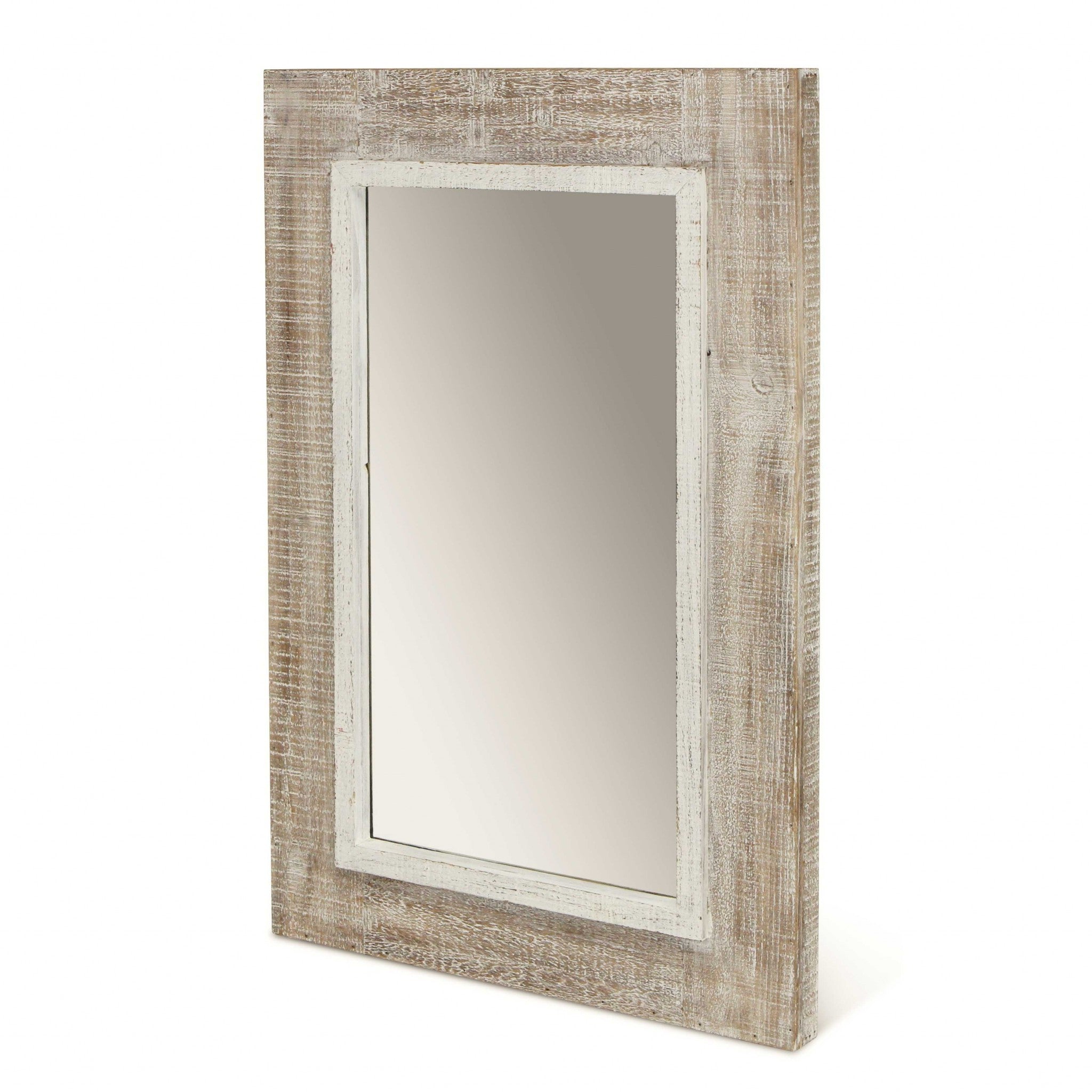 Rectangular Rustic White Wash Finish Wall Mirror | 18