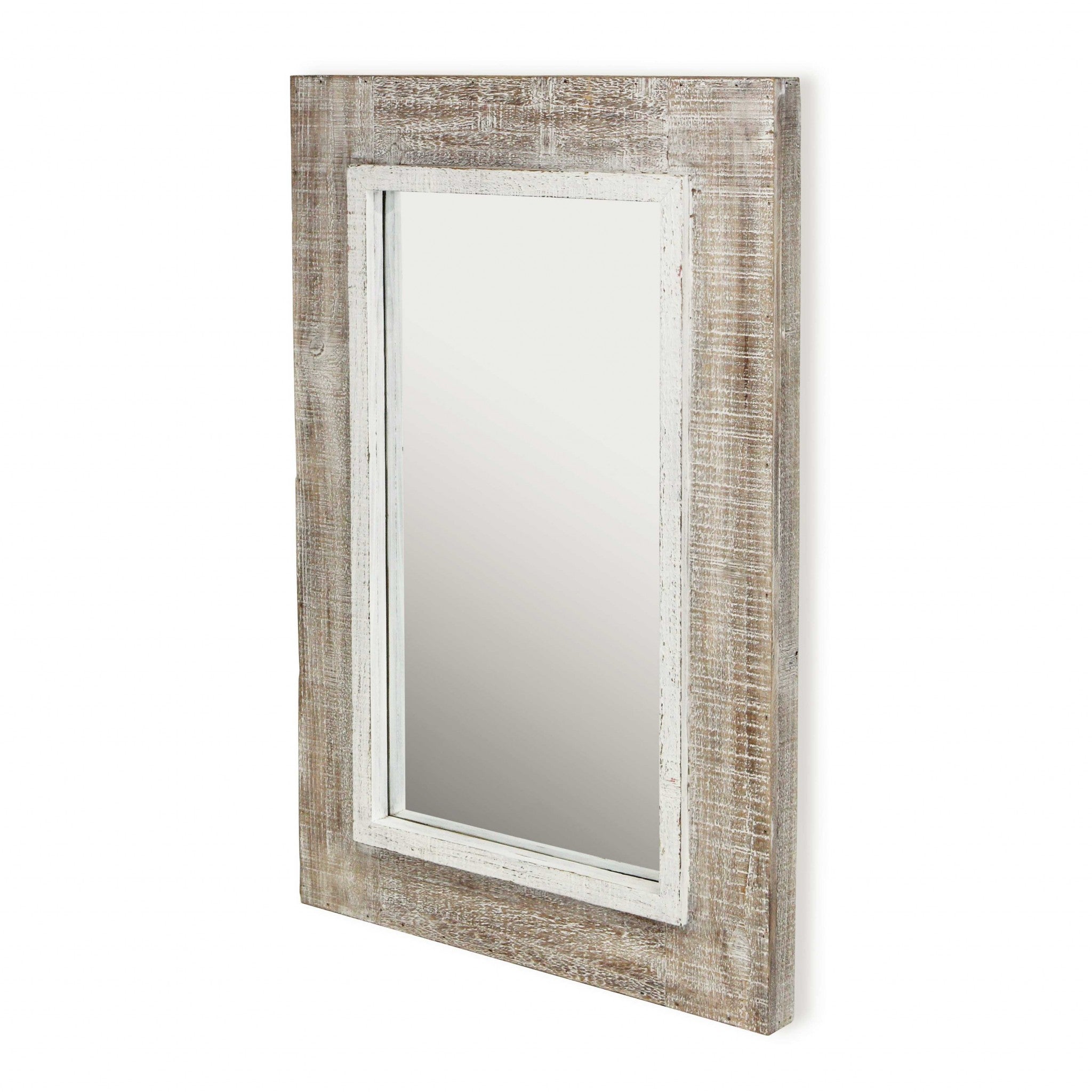 Rectangular Rustic White Wash Finish Wall Mirror | 18