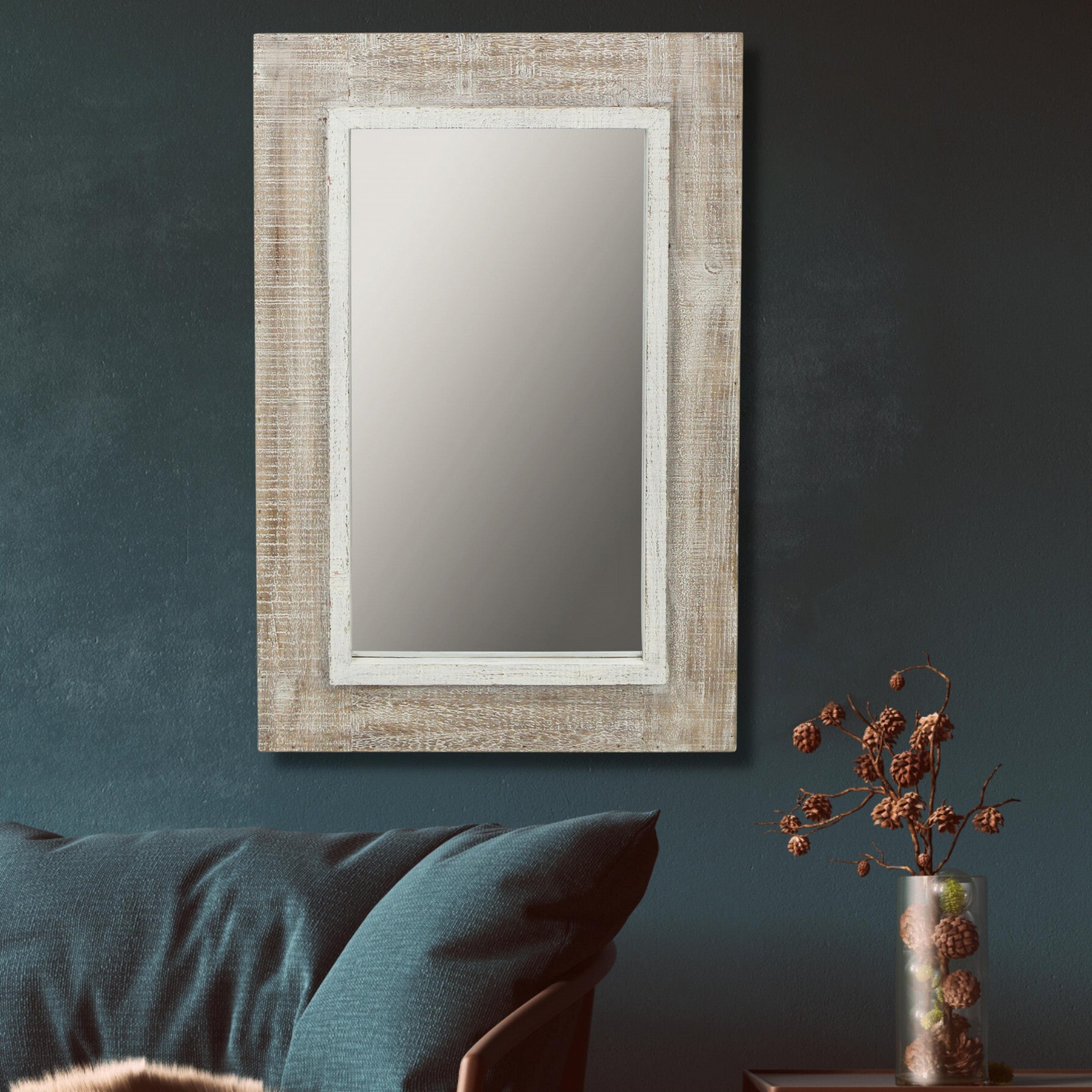 Rectangular Rustic White Wash Finish Wall Mirror | 18