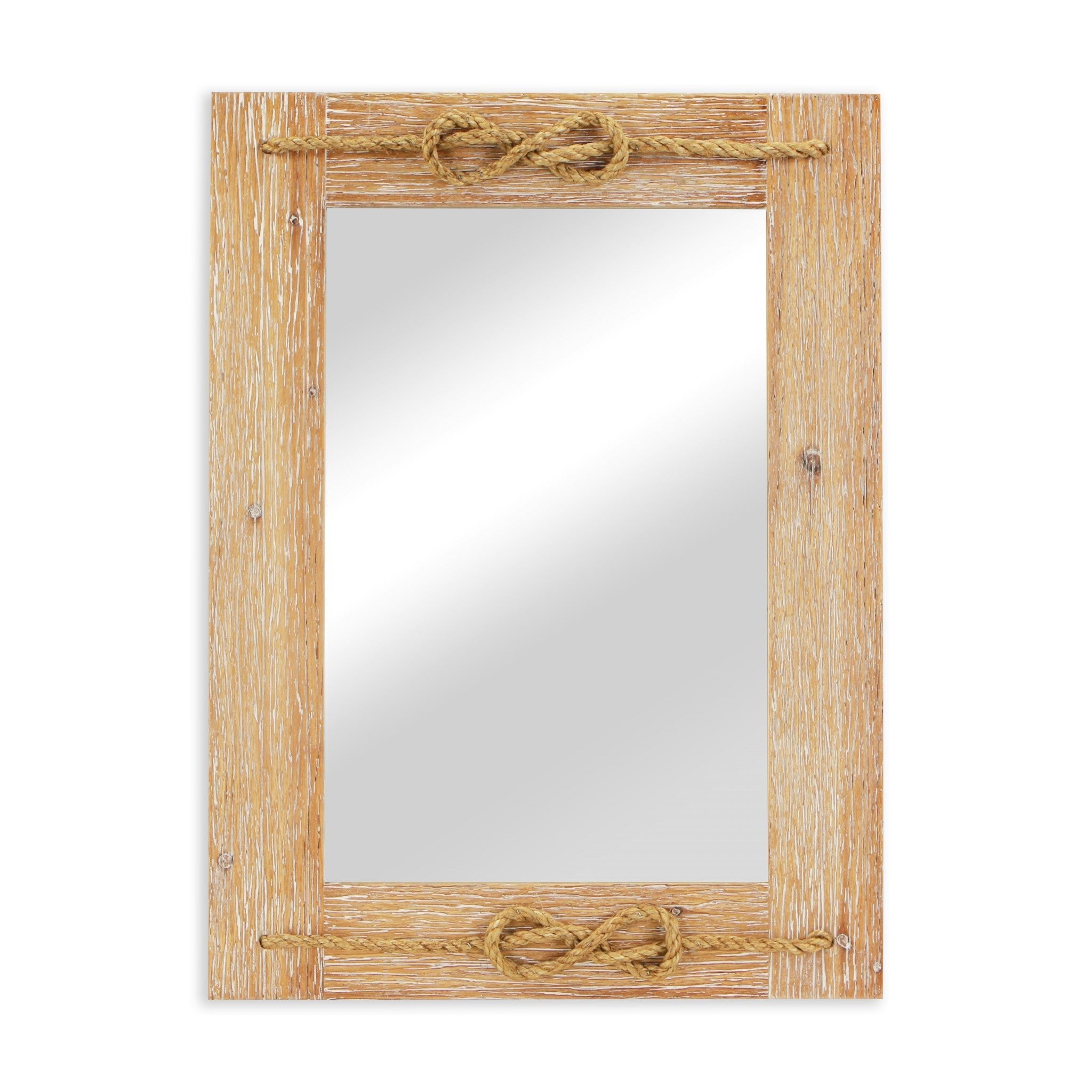 Brown Wood Finished Frame With Nautical Rope Accent Wall Mirror | 23
