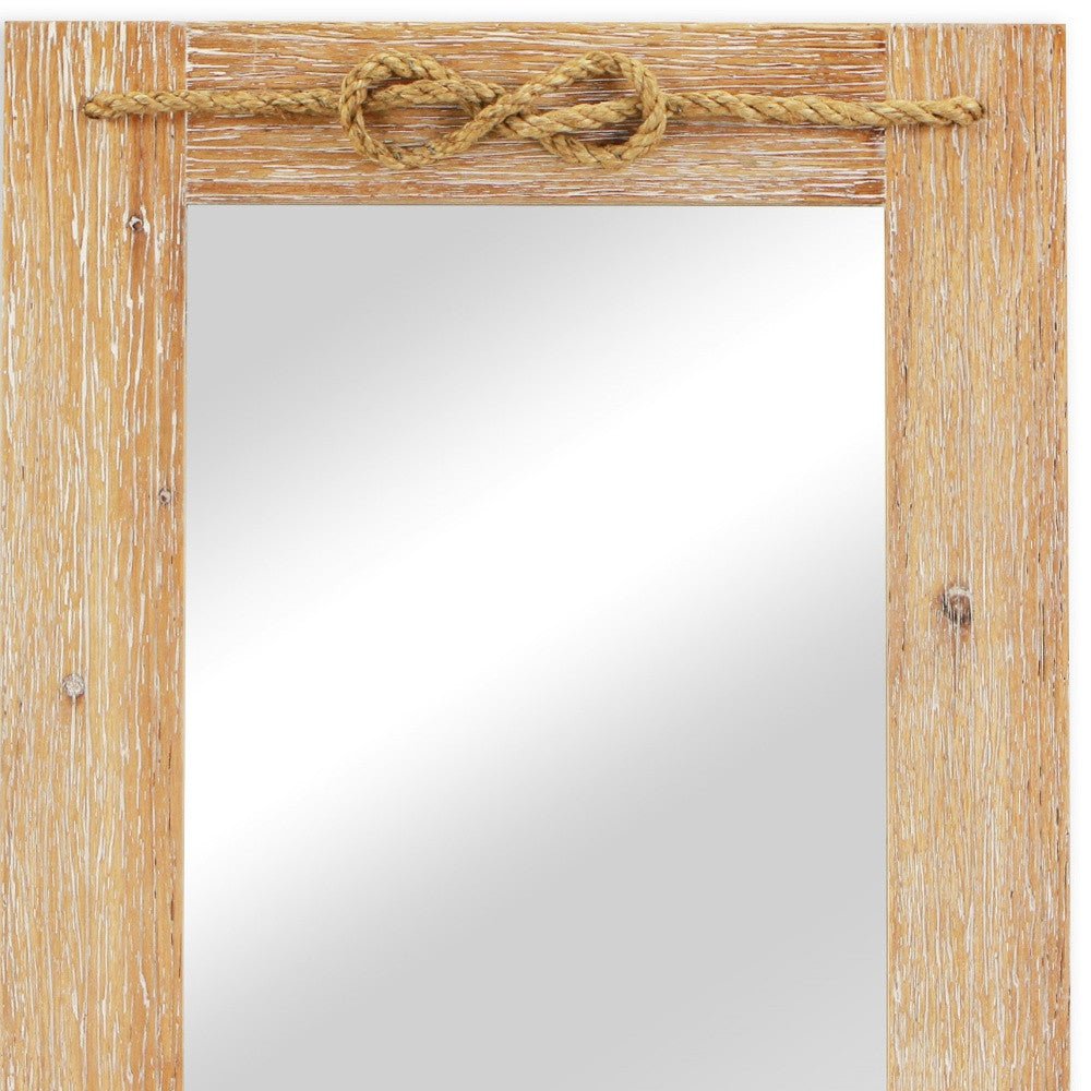 Brown Wood Finished Frame With Nautical Rope Accent Wall Mirror | 23