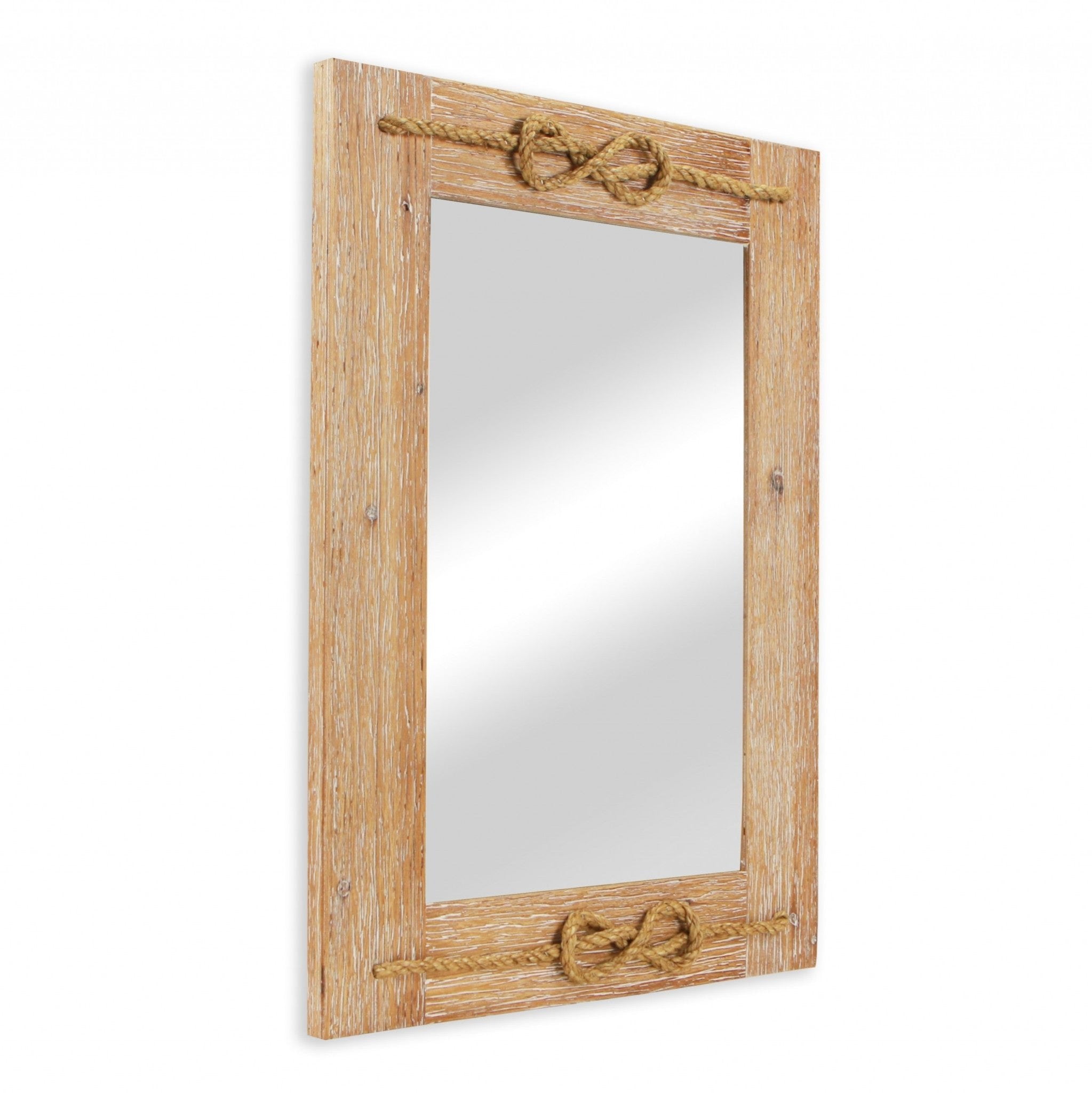 Brown Wood Finished Frame With Nautical Rope Accent Wall Mirror | 23