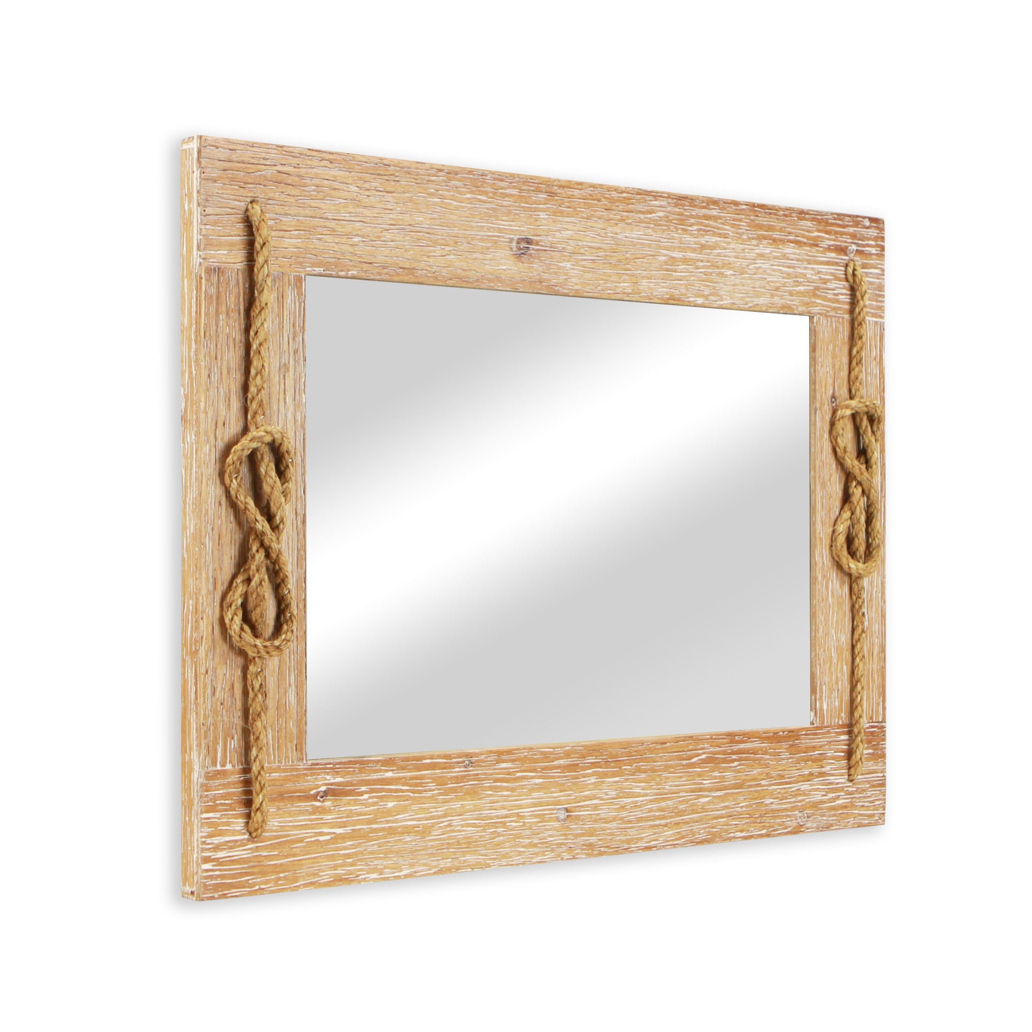 Brown Wood Finished Frame With Nautical Rope Accent Wall Mirror | 23