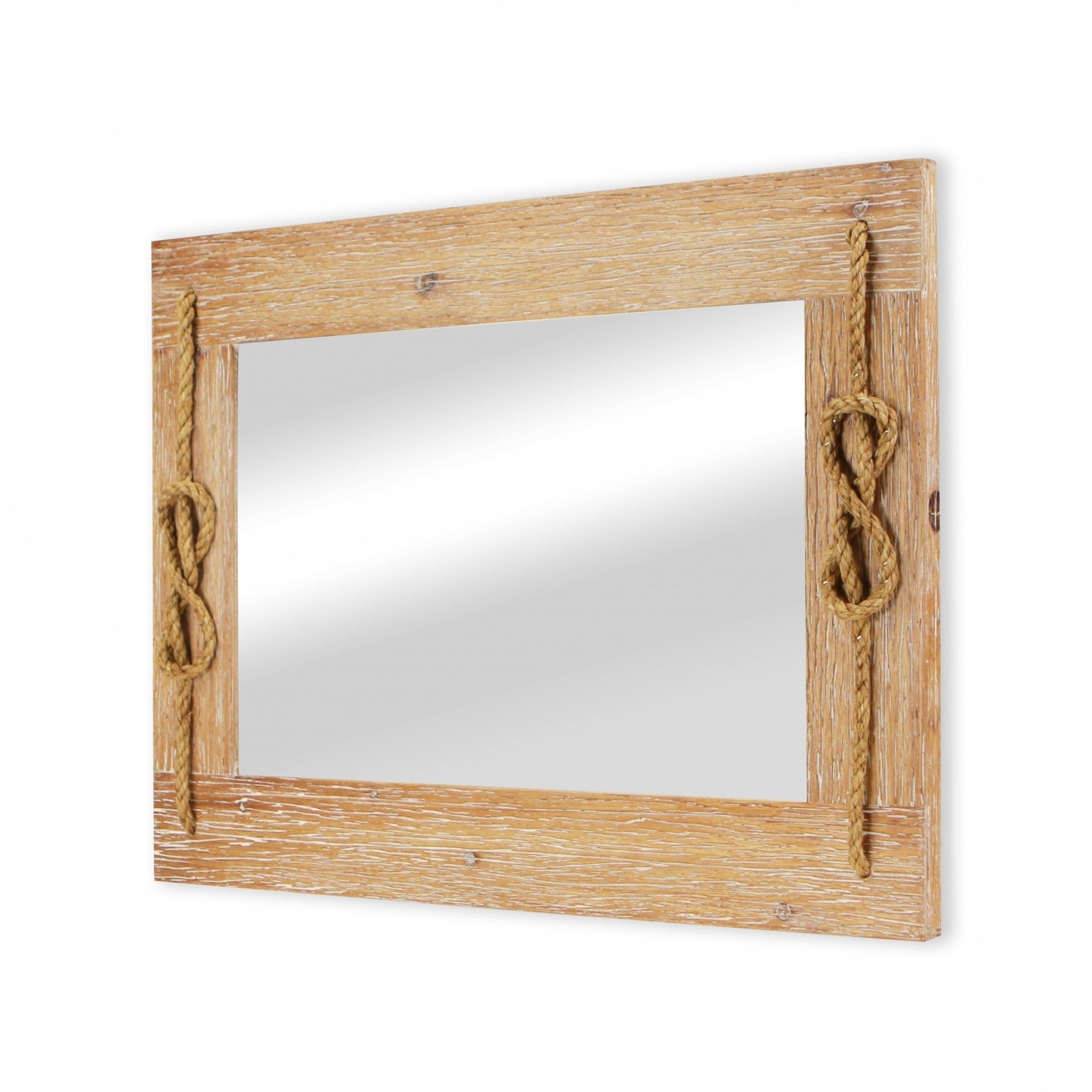 Brown Wood Finished Frame With Nautical Rope Accent Wall Mirror | 23