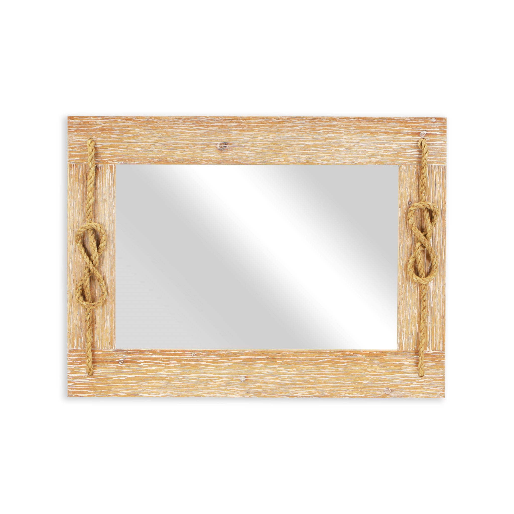 Brown Wood Finished Frame With Nautical Rope Accent Wall Mirror | 23