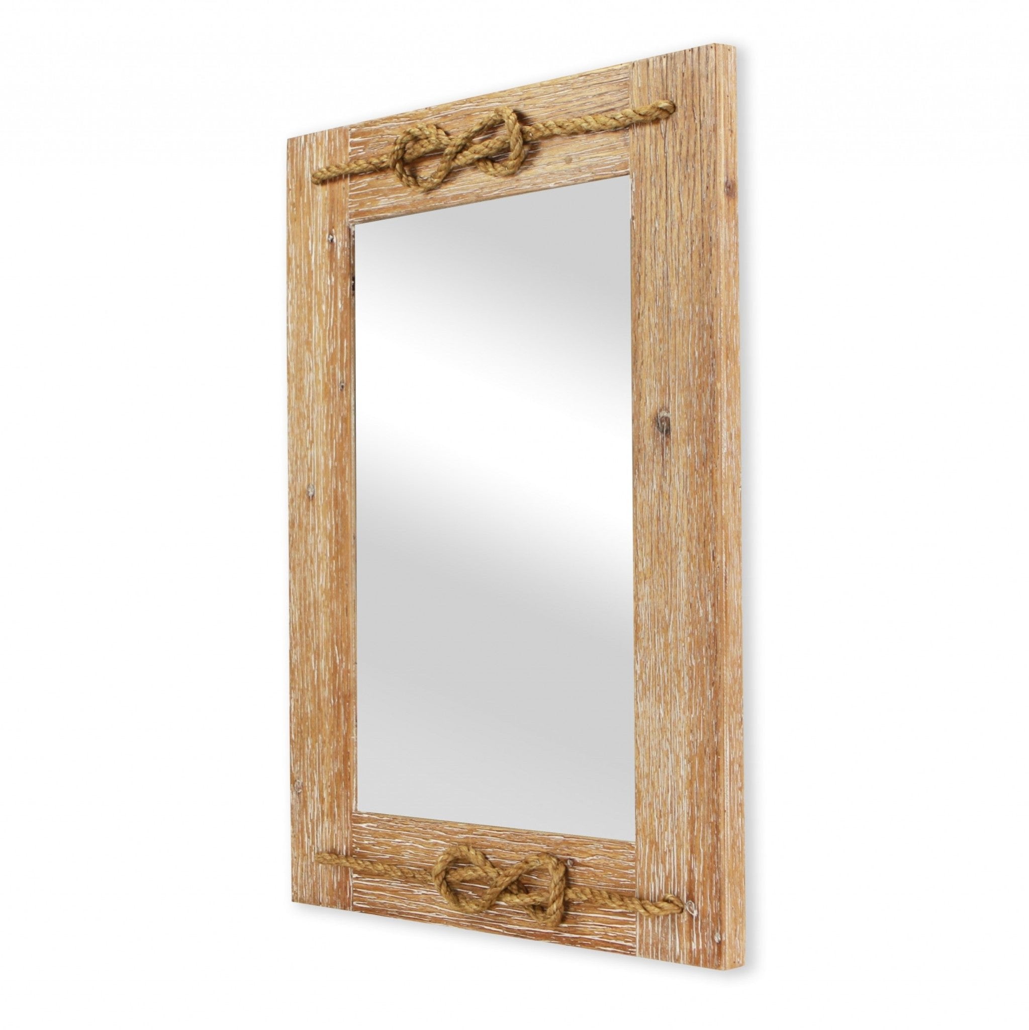 Brown Wood Finished Frame With Nautical Rope Accent Wall Mirror | 23