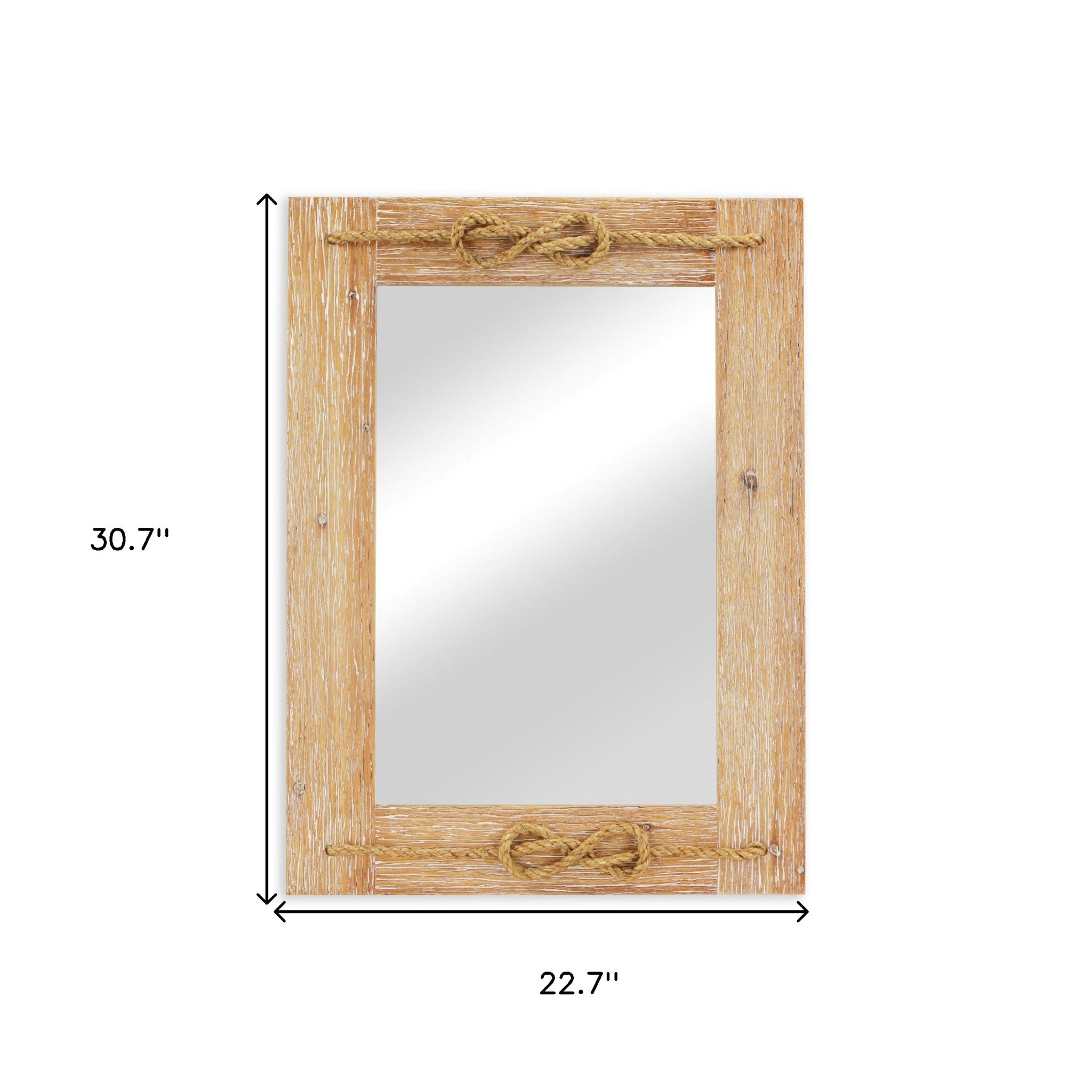 Brown Wood Finished Frame With Nautical Rope Accent Wall Mirror | 23