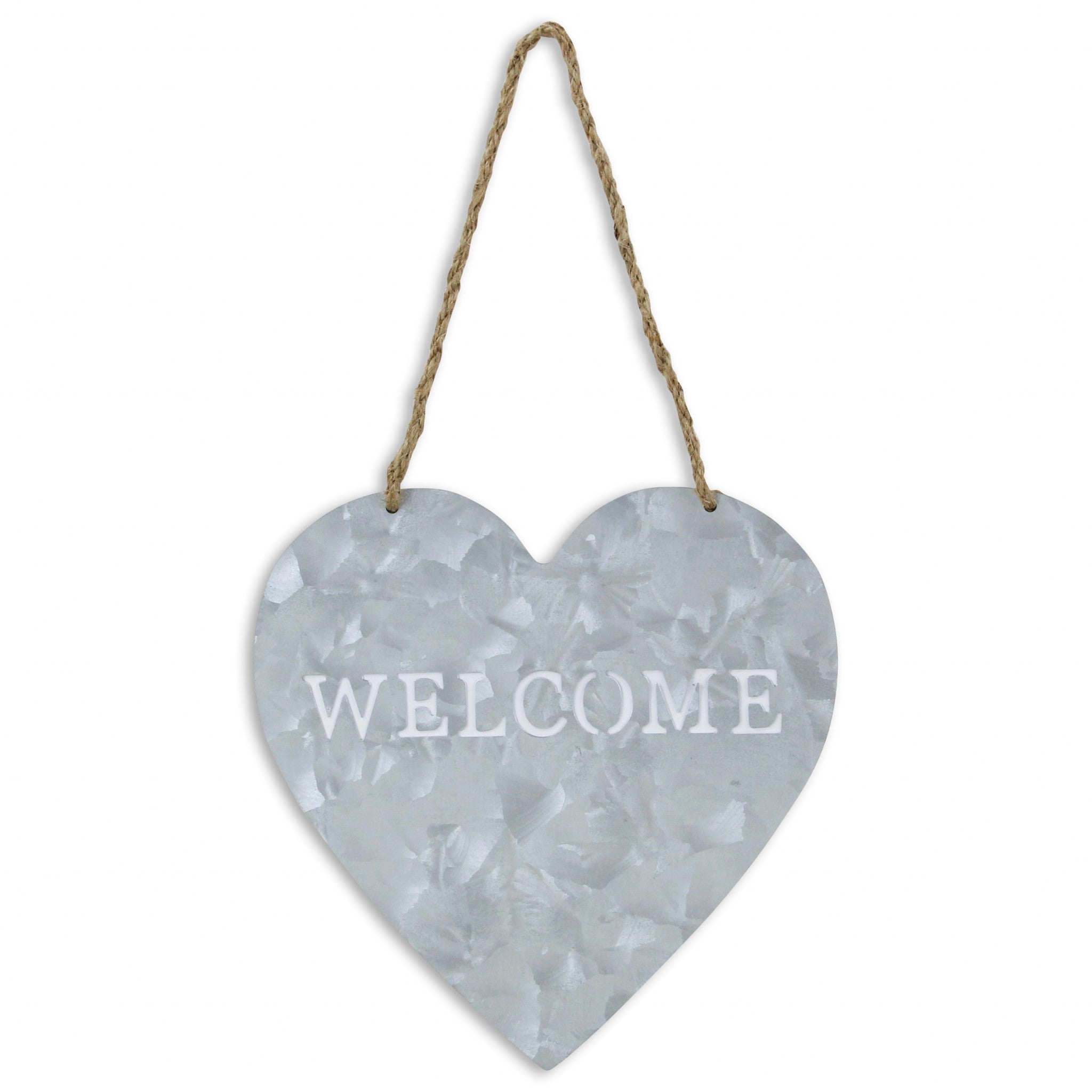 Welcome Gray Galvanized Metal Wall Art | 9.5