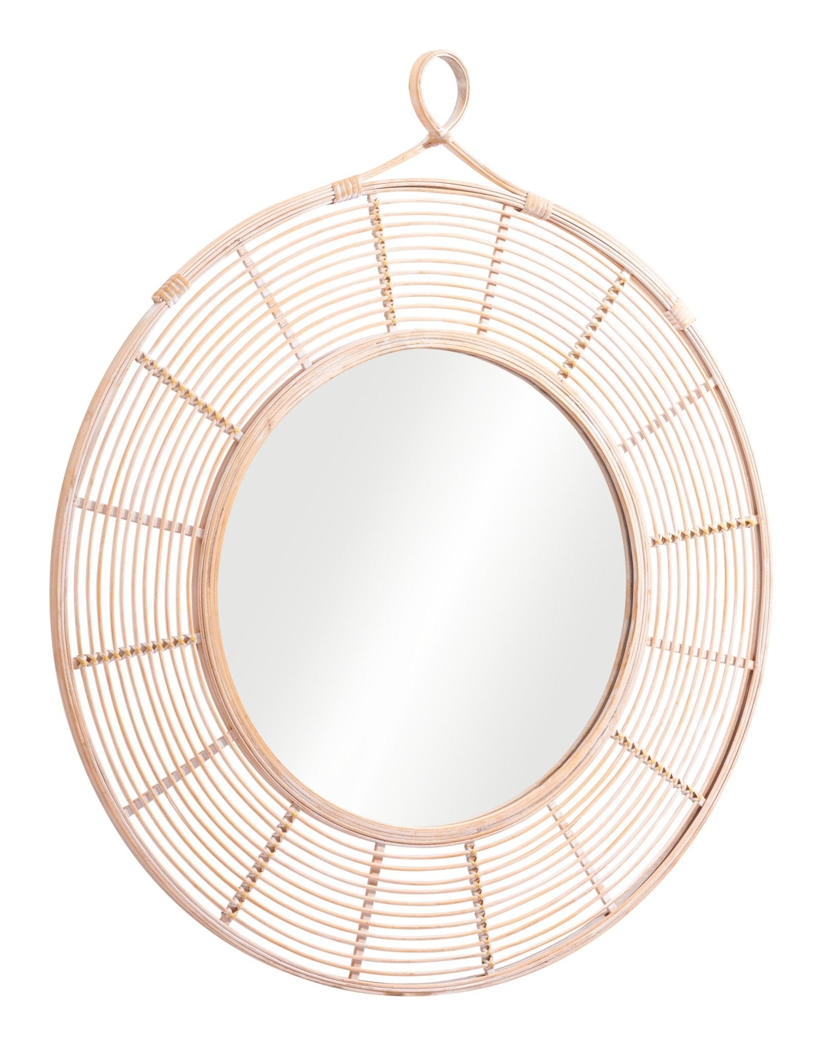 Angled View 37 inch Natural Round Accent Wall Mirror
