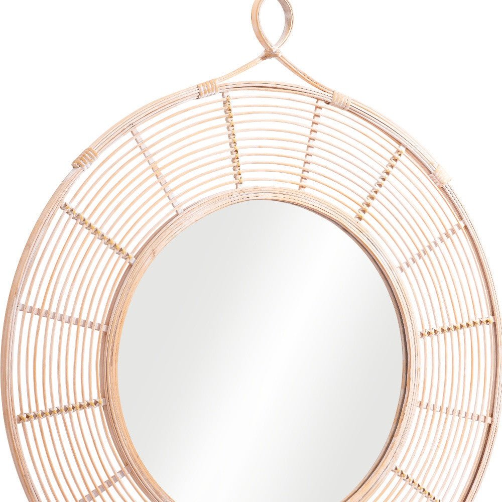 Close Up View 37 inch Natural Round Accent Wall Mirror