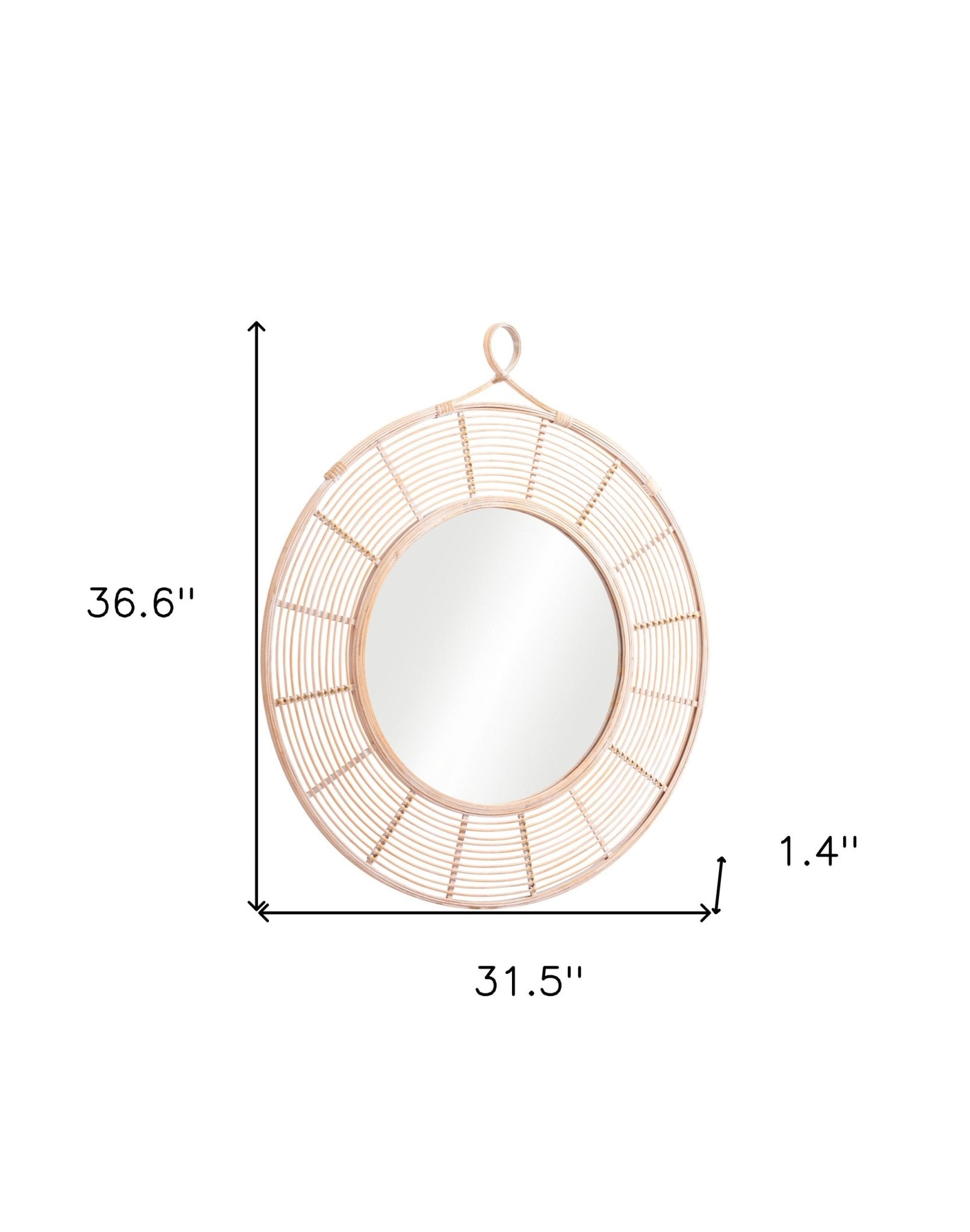 37 inch Natural Round Accent Wall Mirror with Dimensions