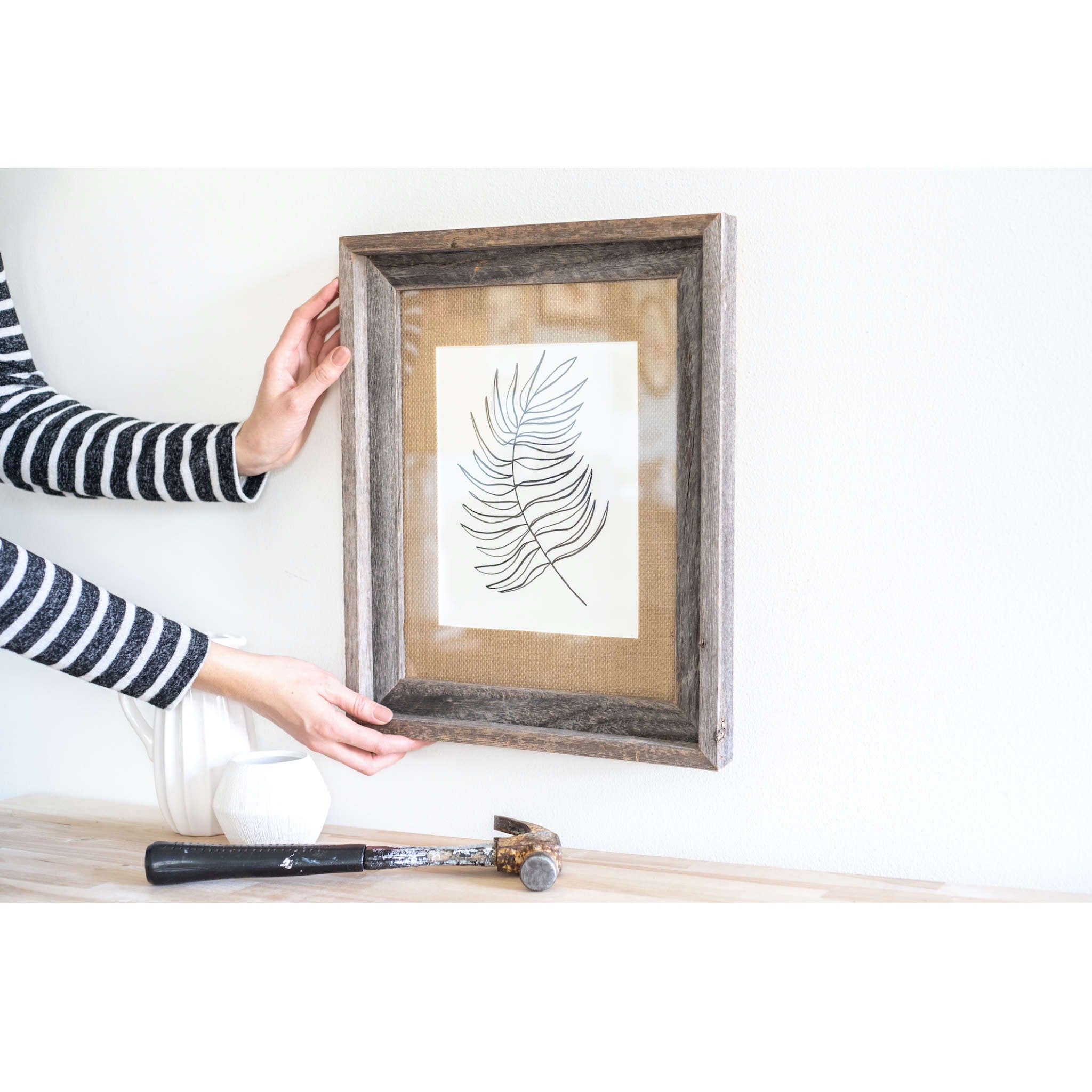 Rustic Burlap & Wood Picture Frame With Plexiglass | 11
