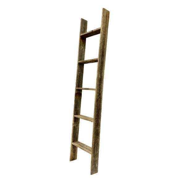 5 Step Rustic Weathered Grey Wood Ladder Shelf | 20