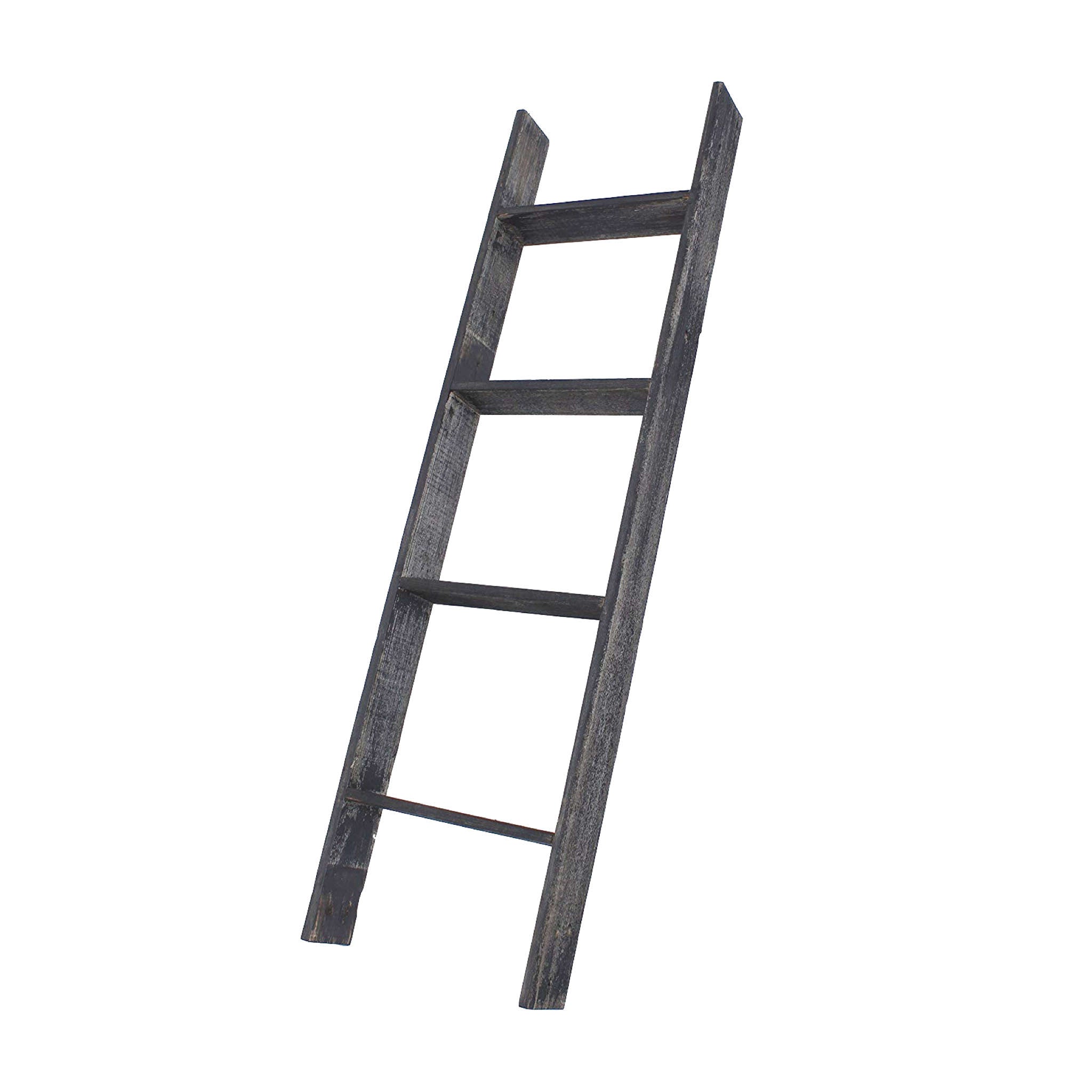 4 Step Blackwash Rustic Wood Ladder Shelf | 14