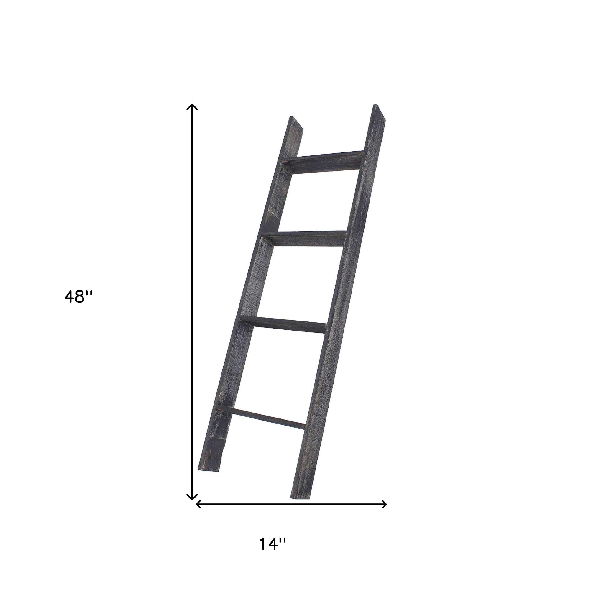 4 Step Blackwash Rustic Wood Ladder Shelf | 14