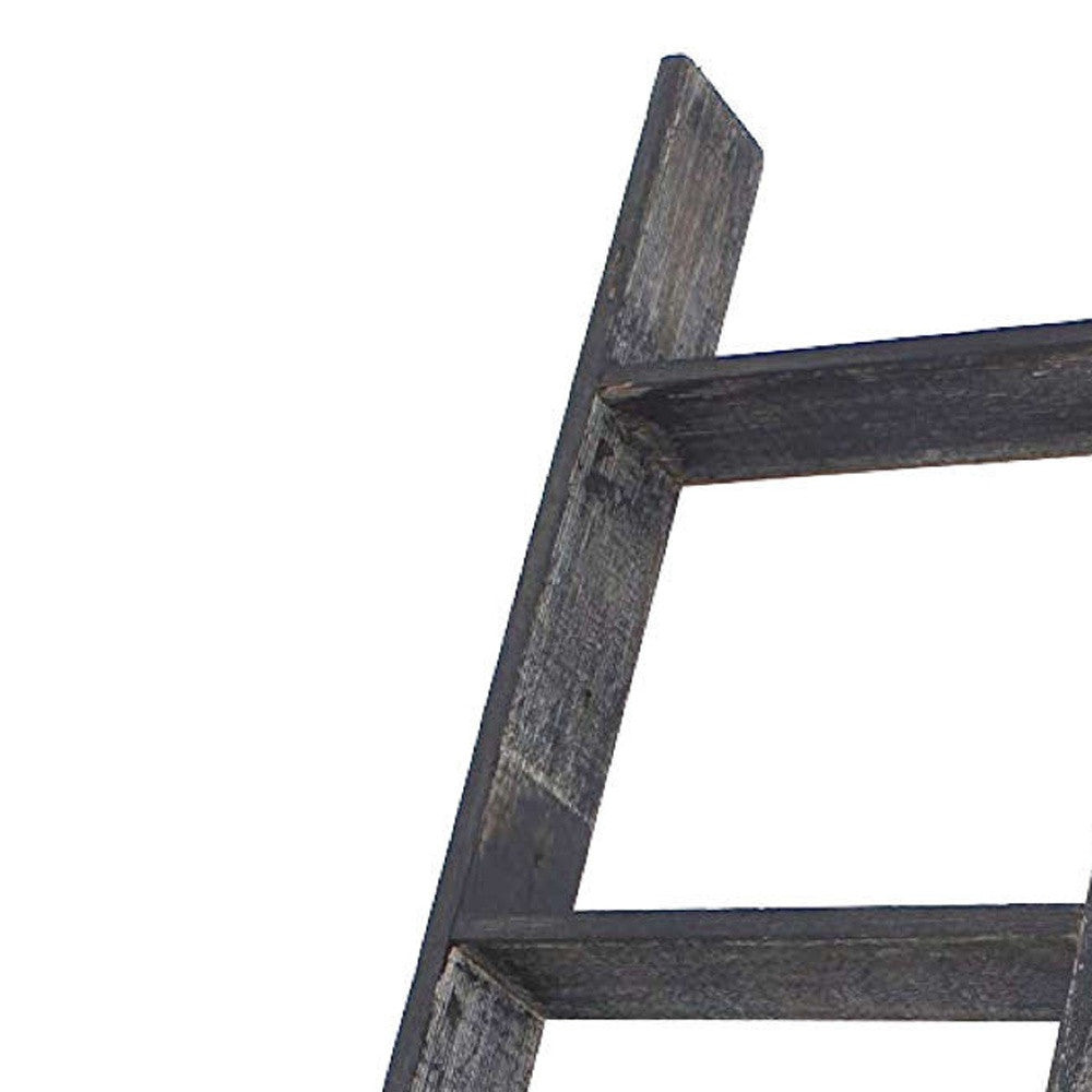 4 Step Blackwash Rustic Wood Ladder Shelf | 14