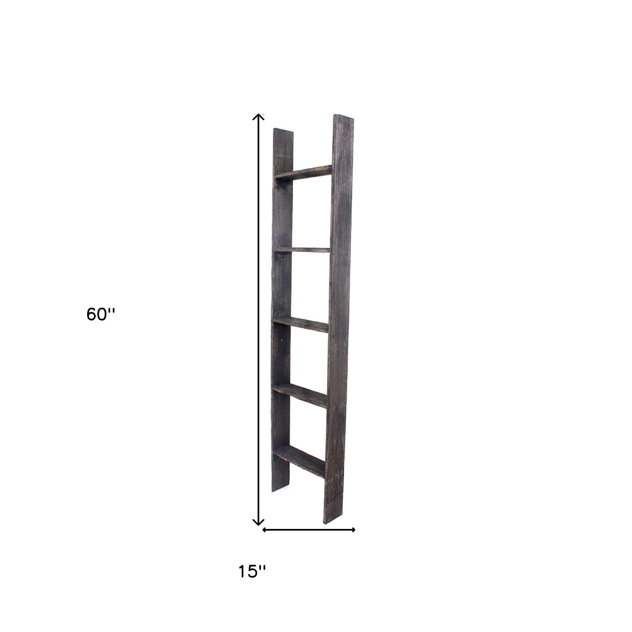 5 Step Rustic Black Wood Ladder Shelf | 15