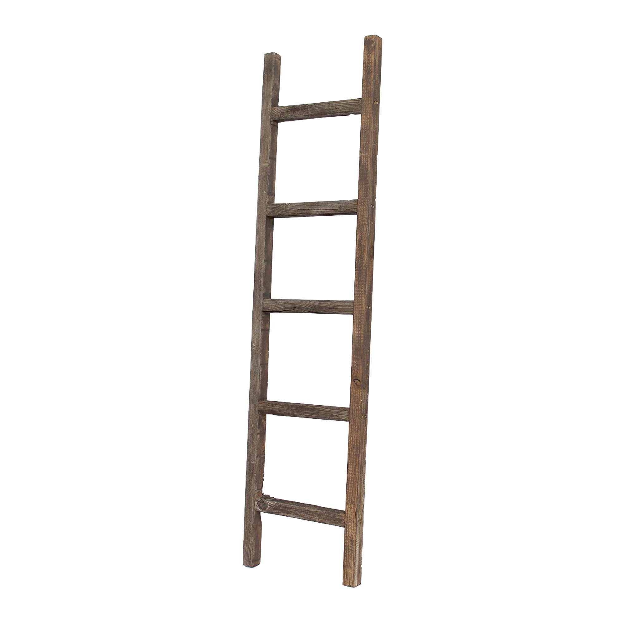 5 Step Rustic Espresso Gray Wood Ladder Shelf | 15