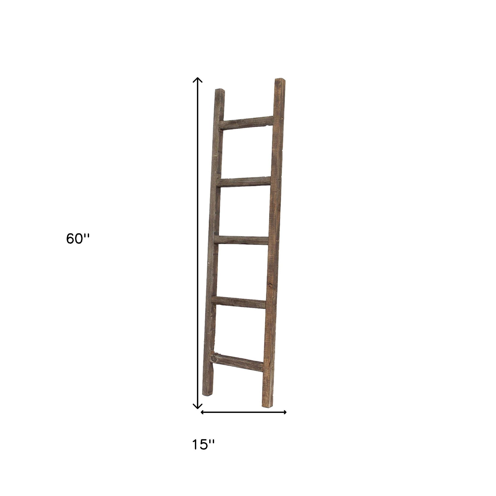 5 Step Rustic Espresso Gray Wood Ladder Shelf | 15