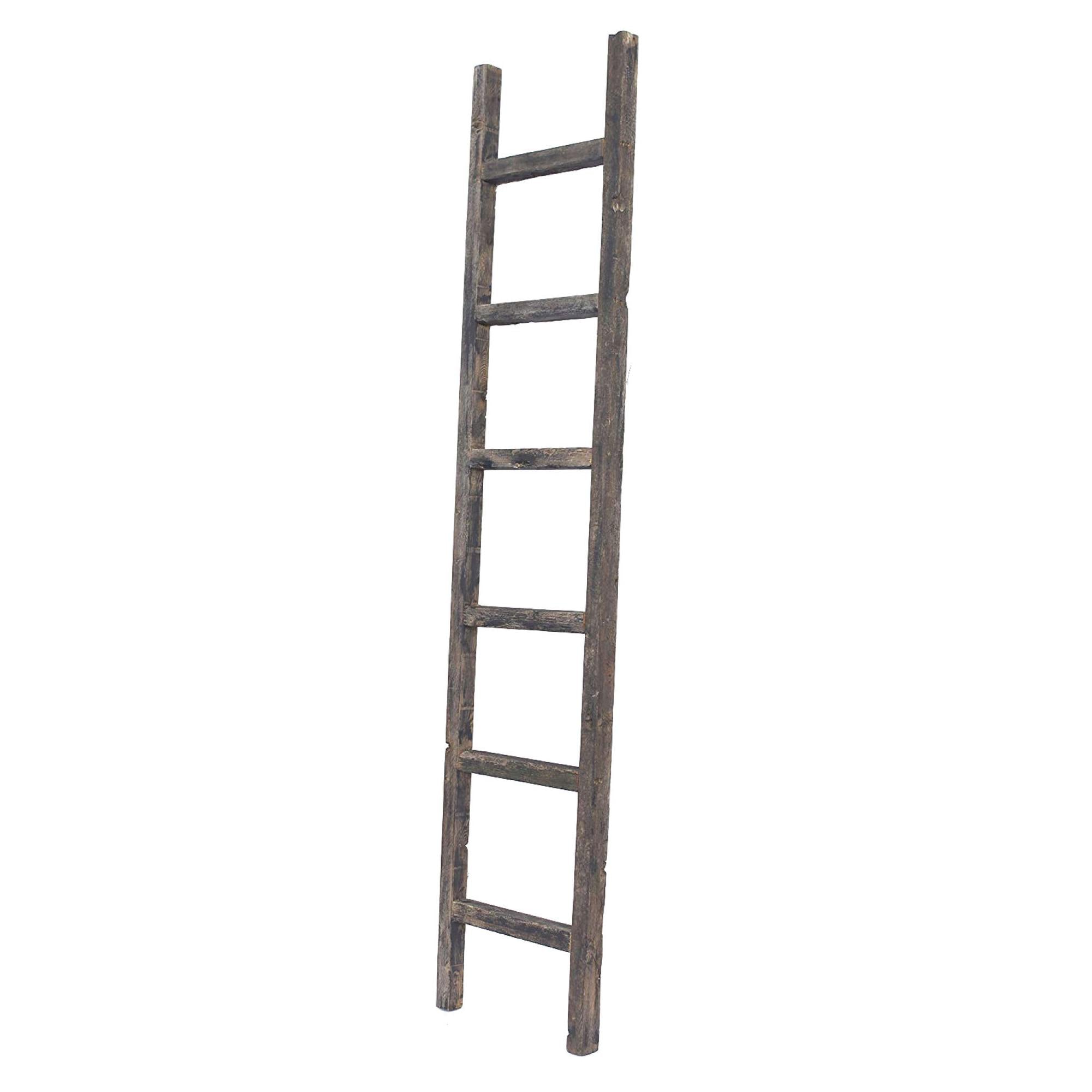 6 Step Rustic Smoky Black Wood Ladder Shelf | 15