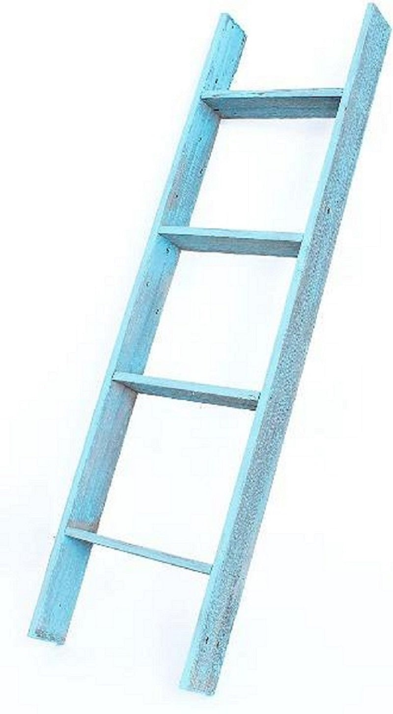 4 Step Rustic Turquoise Wood Ladder Shelf | 15