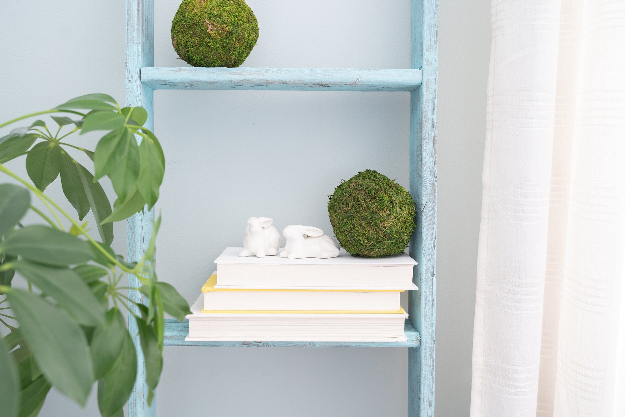 4 Step Rustic Turquoise Wood Ladder Shelf | 15