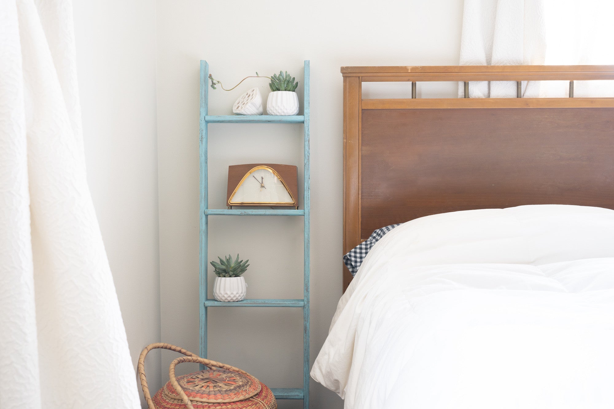 4 Step Rustic Turquoise Wood Ladder Shelf | 15