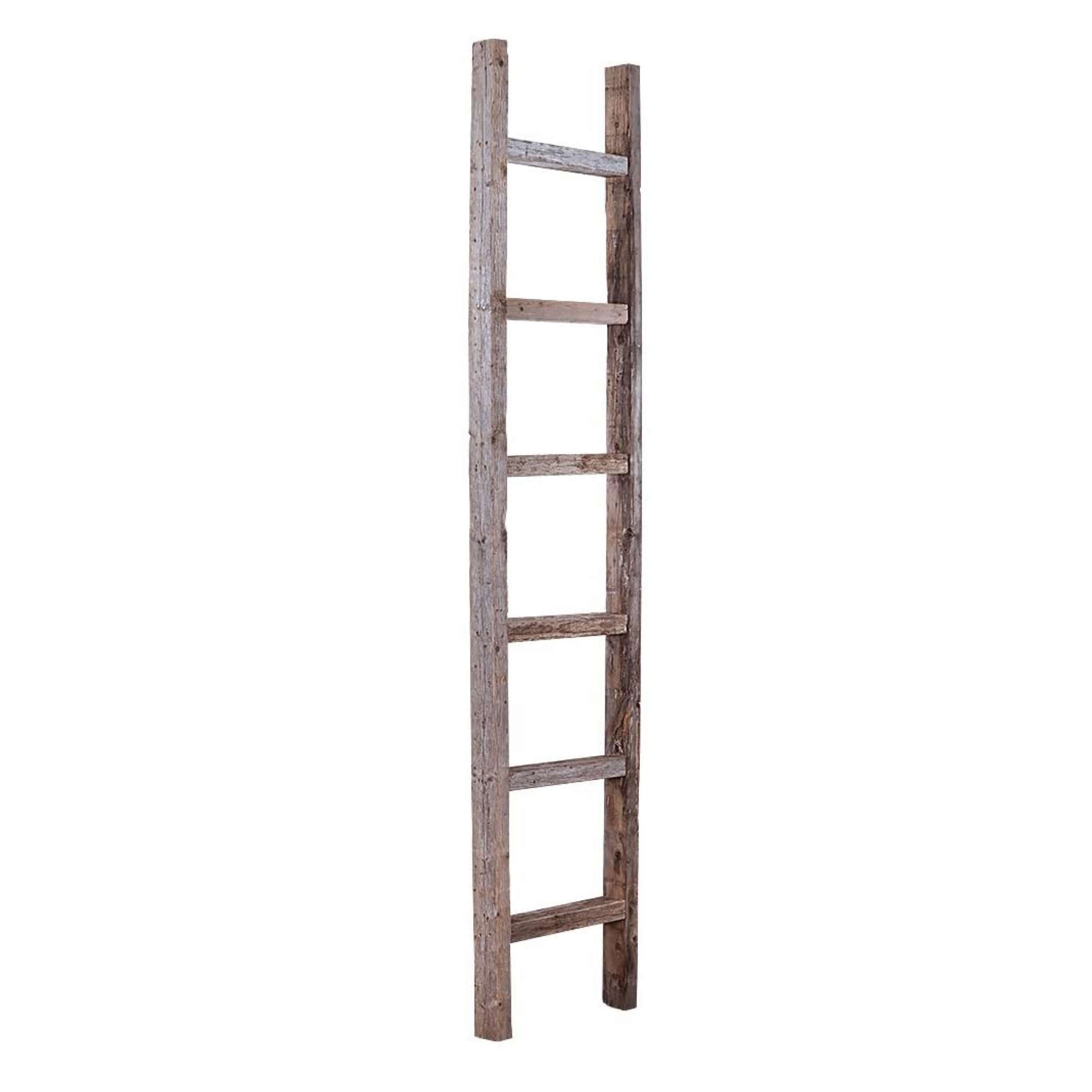 6 Step Rustic Weathered Gray Wood Ladder Shelf | 15