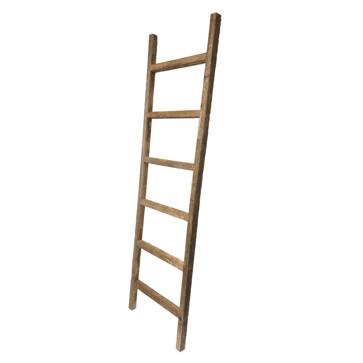 6 Step Rustic Weathered Grey Wood Ladder Shelf | 17