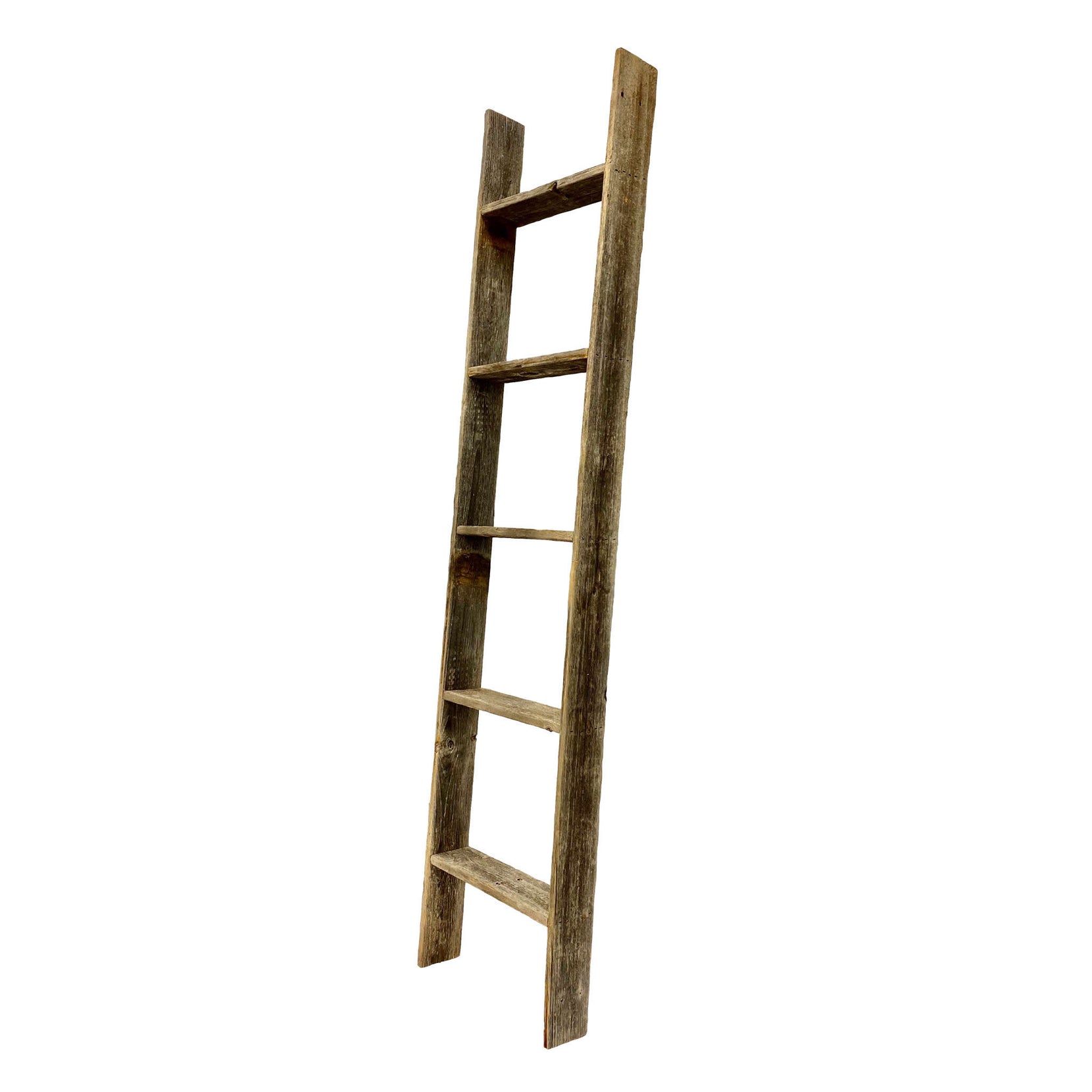 4 Step Rustic Weathered Natural Wood Ladder Shelf | 13