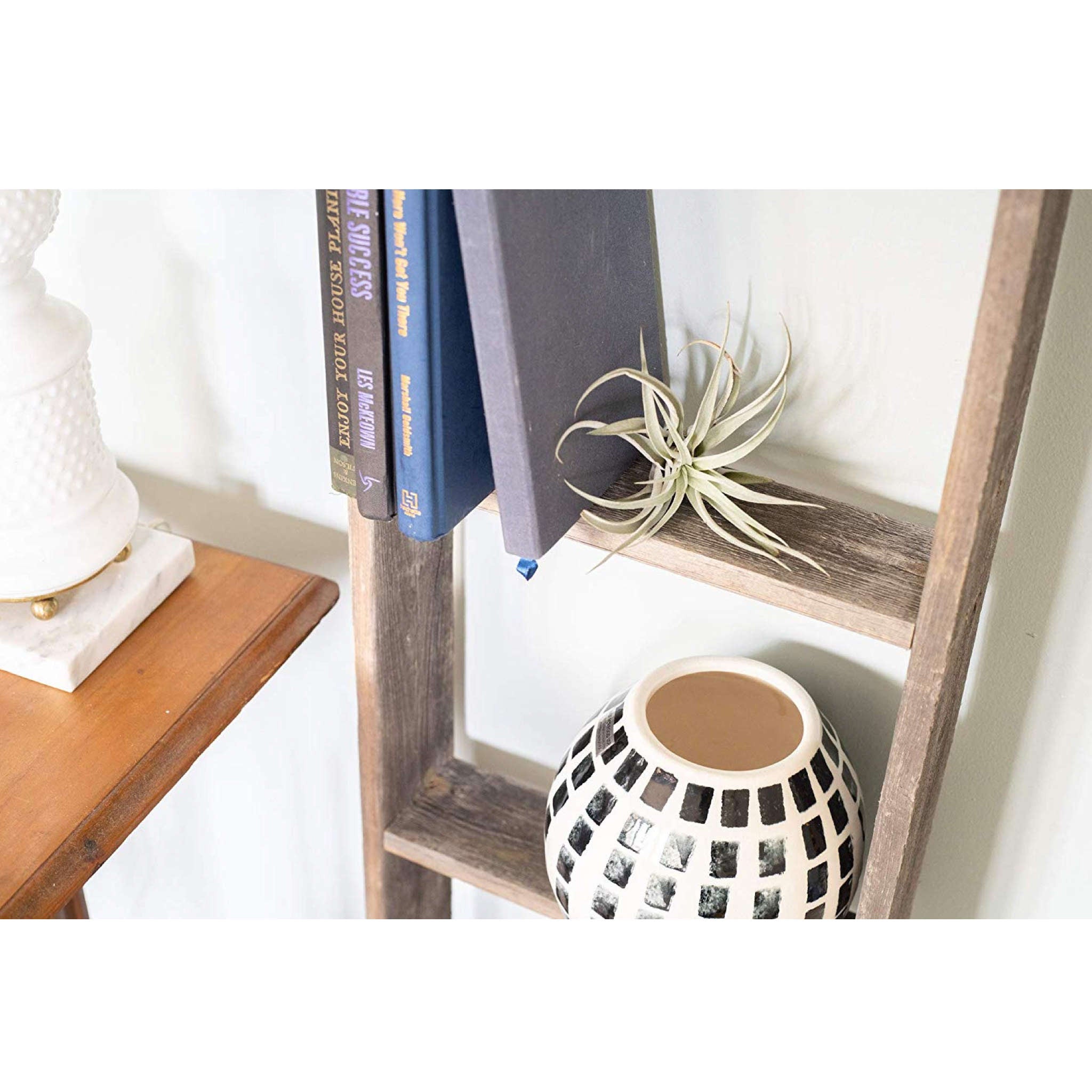 5 Step Rustic Weathered Natural Wood Ladder Shelf | 13