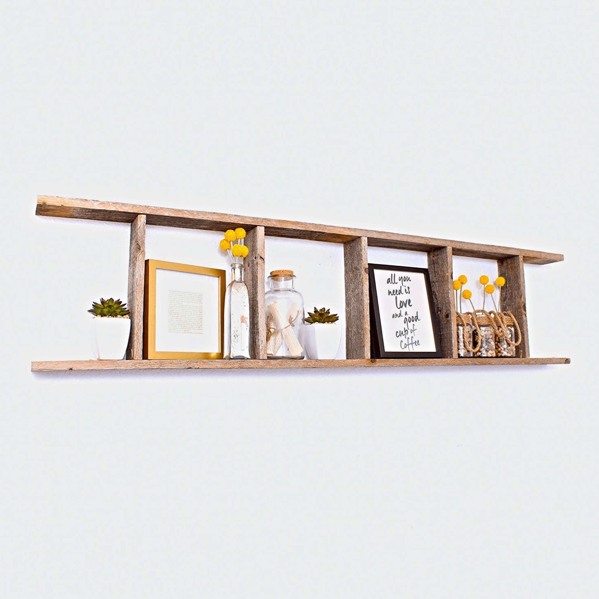 5 Step Rustic Weathered Natural Wood Ladder Shelf | 13