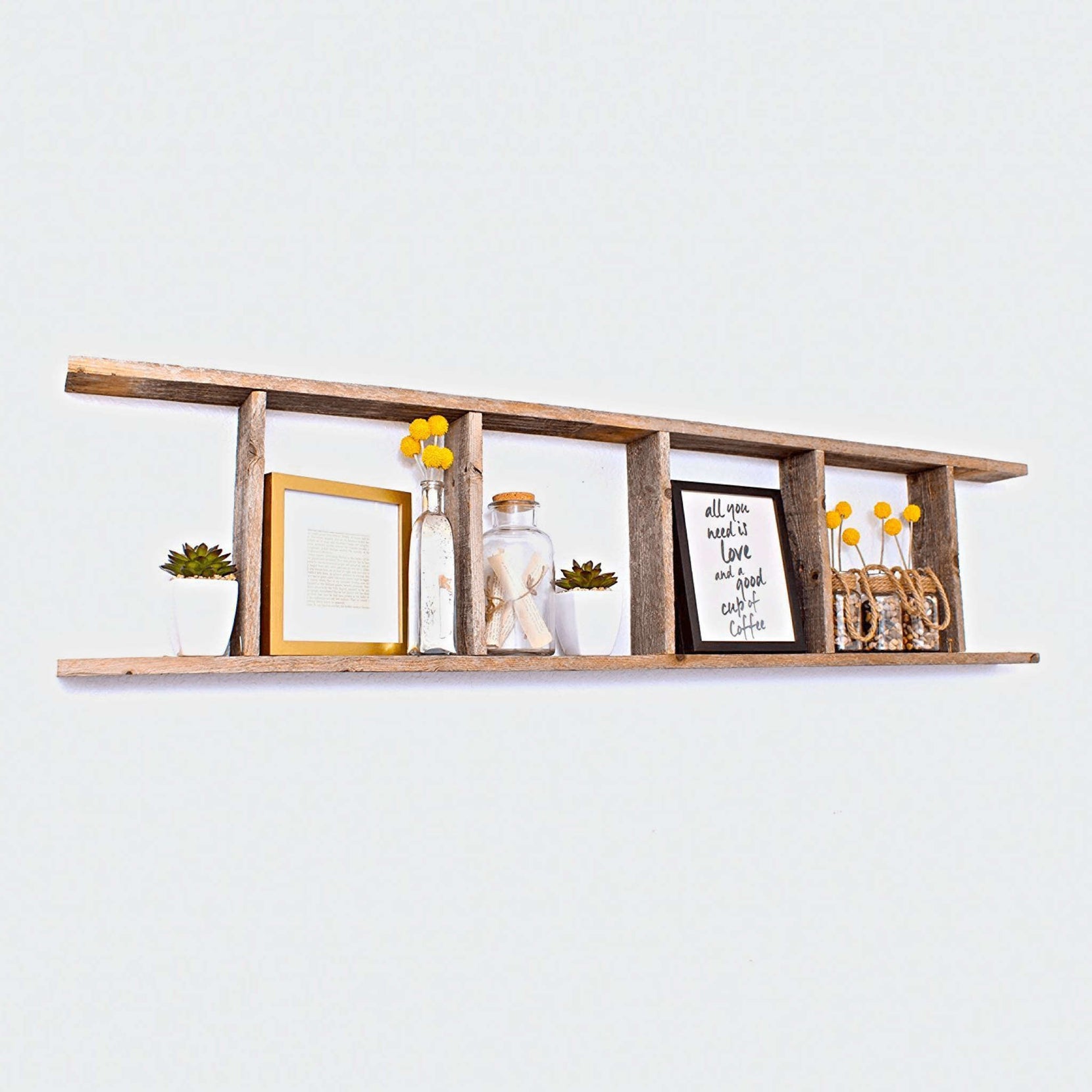 4 Step Rustic Weathered Natural Wood Ladder Shelf | 13