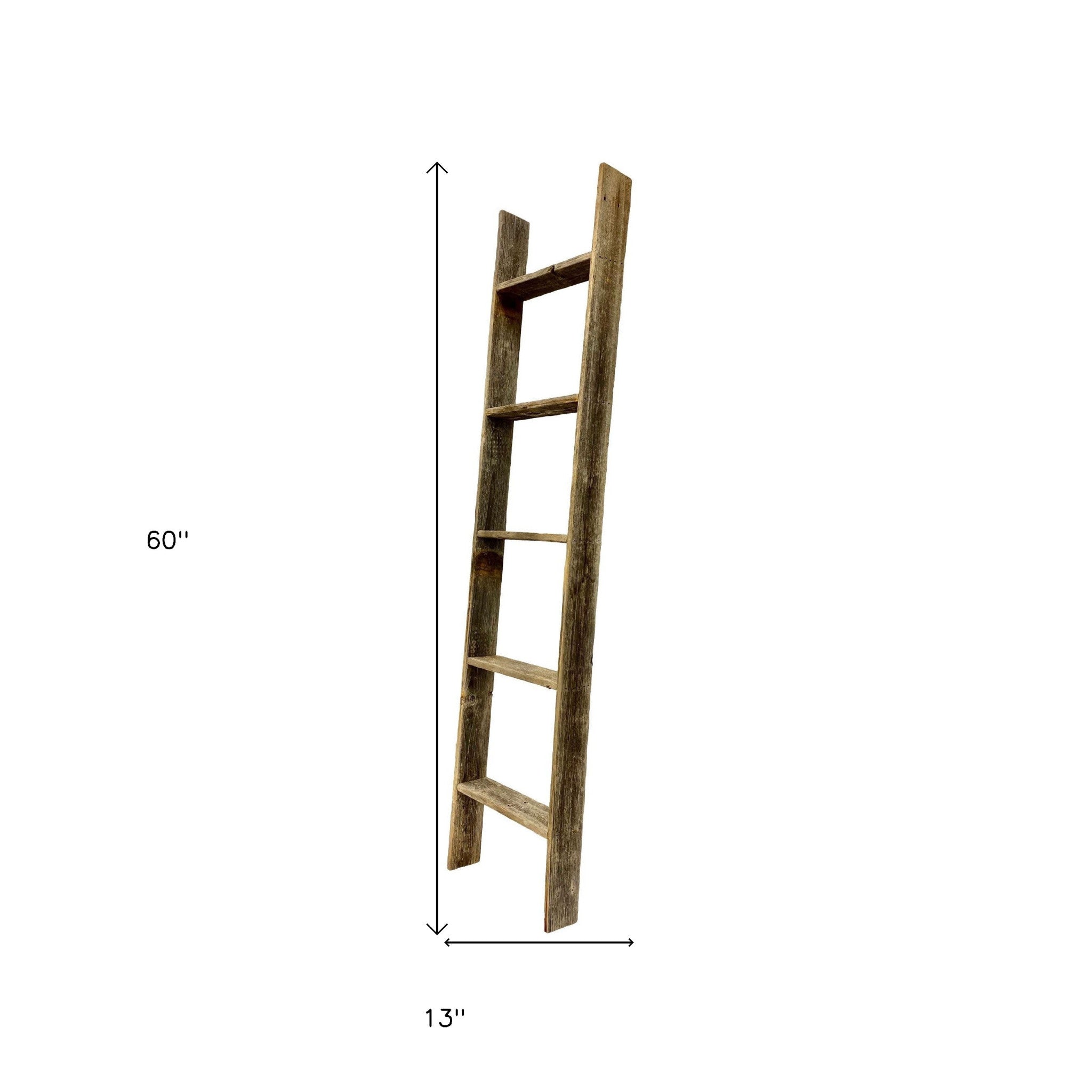 5 Step Rustic Weathered Natural Wood Ladder Shelf | 13