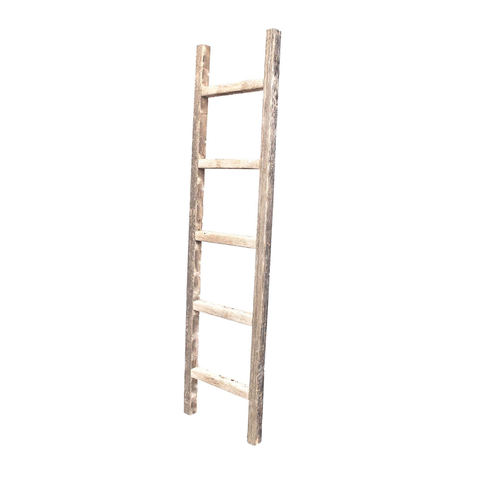 5 Step Rustic Weathered Grey Wood Ladder Shelf | 15