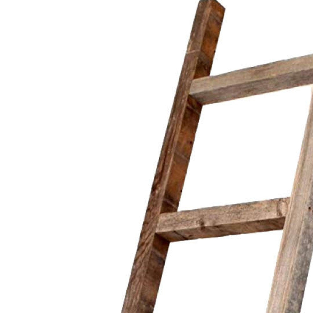 6 Step Rustic Weathered Brown Wood Ladder Shelf | 12