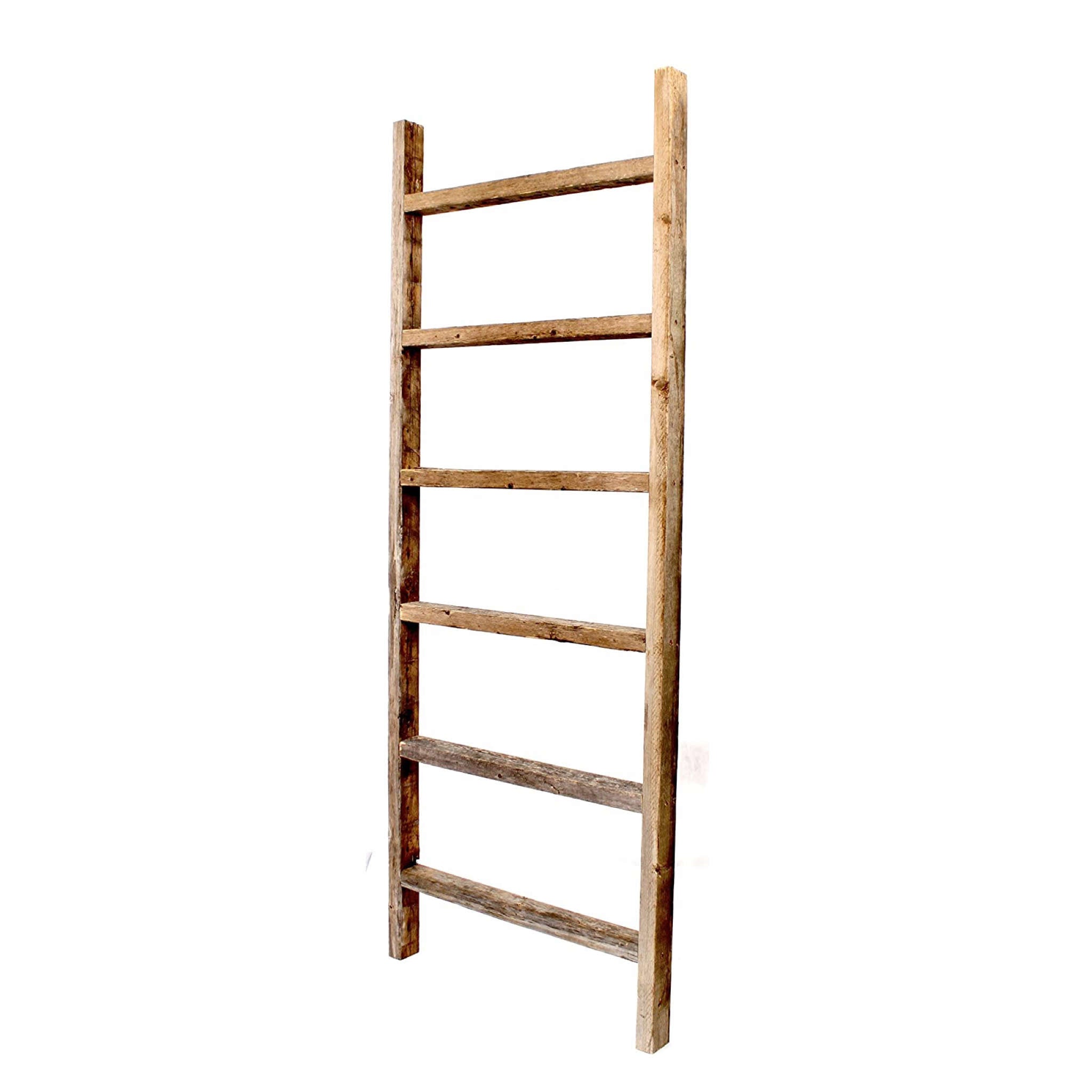 6 Step Rustic Weathered Wood Ladder Shelf | 18