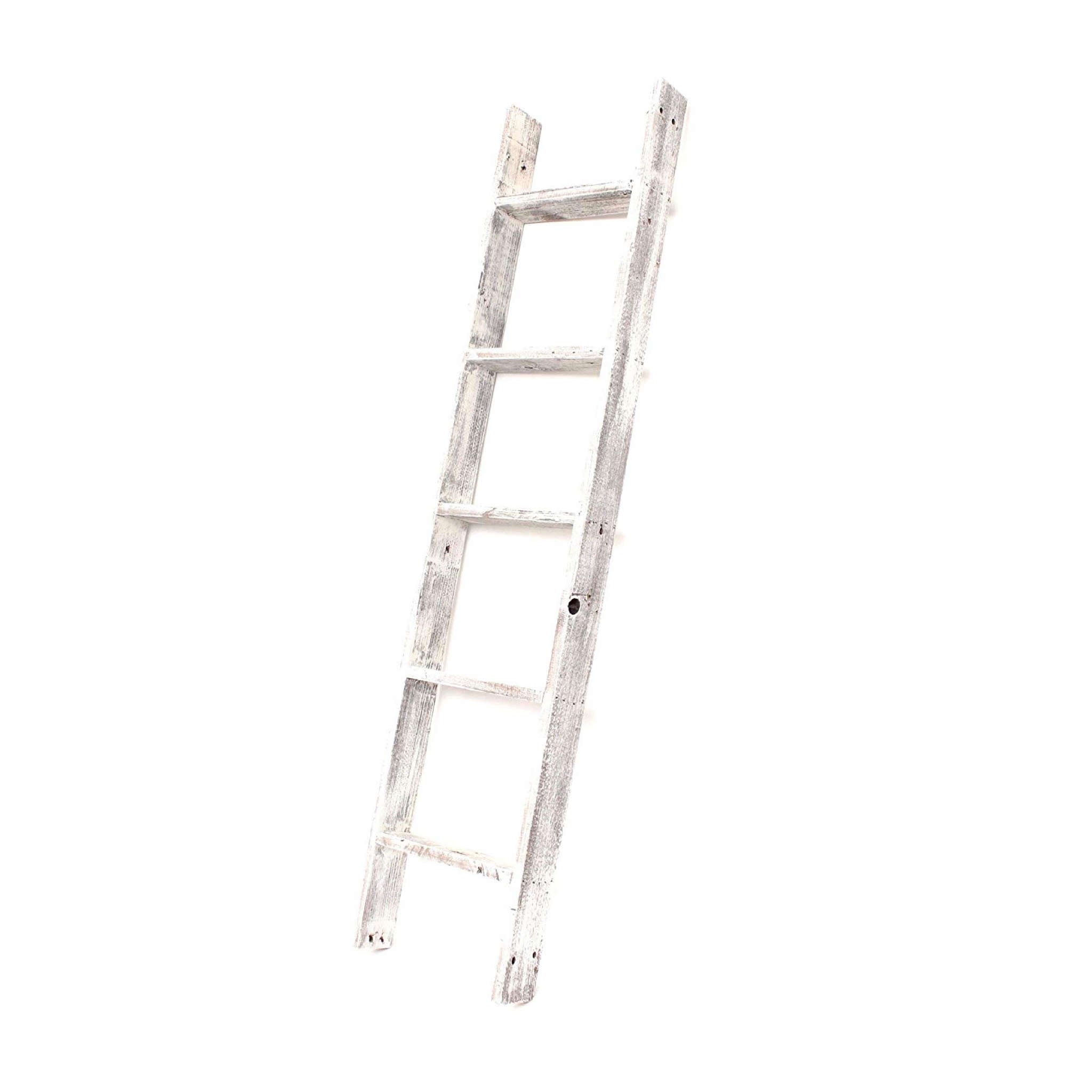 5 Step Rustic White Wood Ladder Shelf | 15