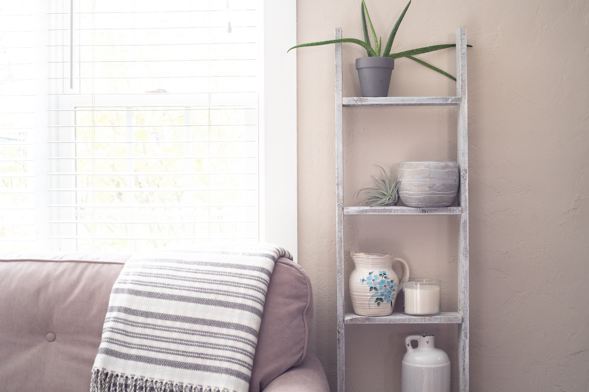 5 Step Rustic White Wood Ladder Shelf | 15