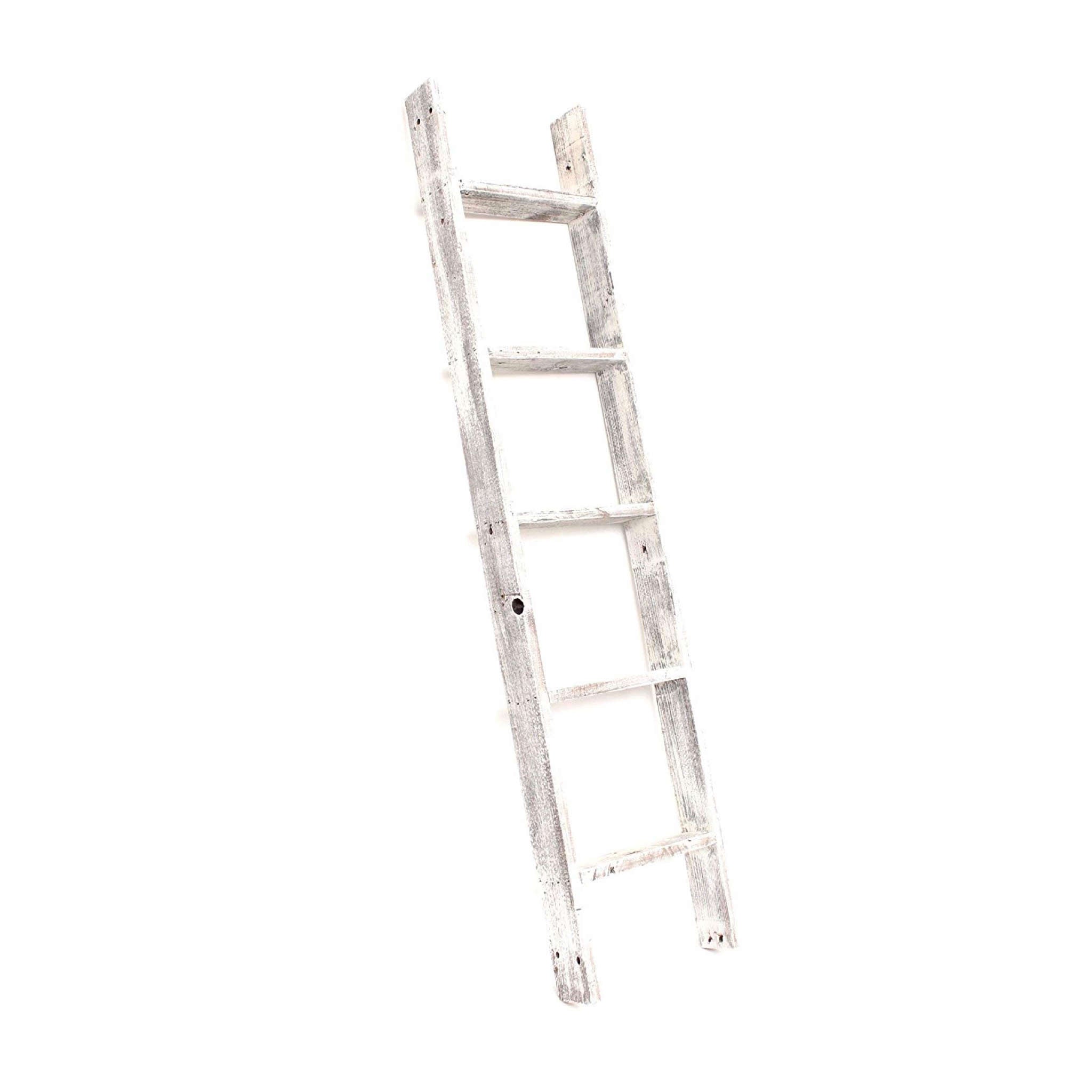 5 Step Rustic White Wood Ladder Shelf | 15