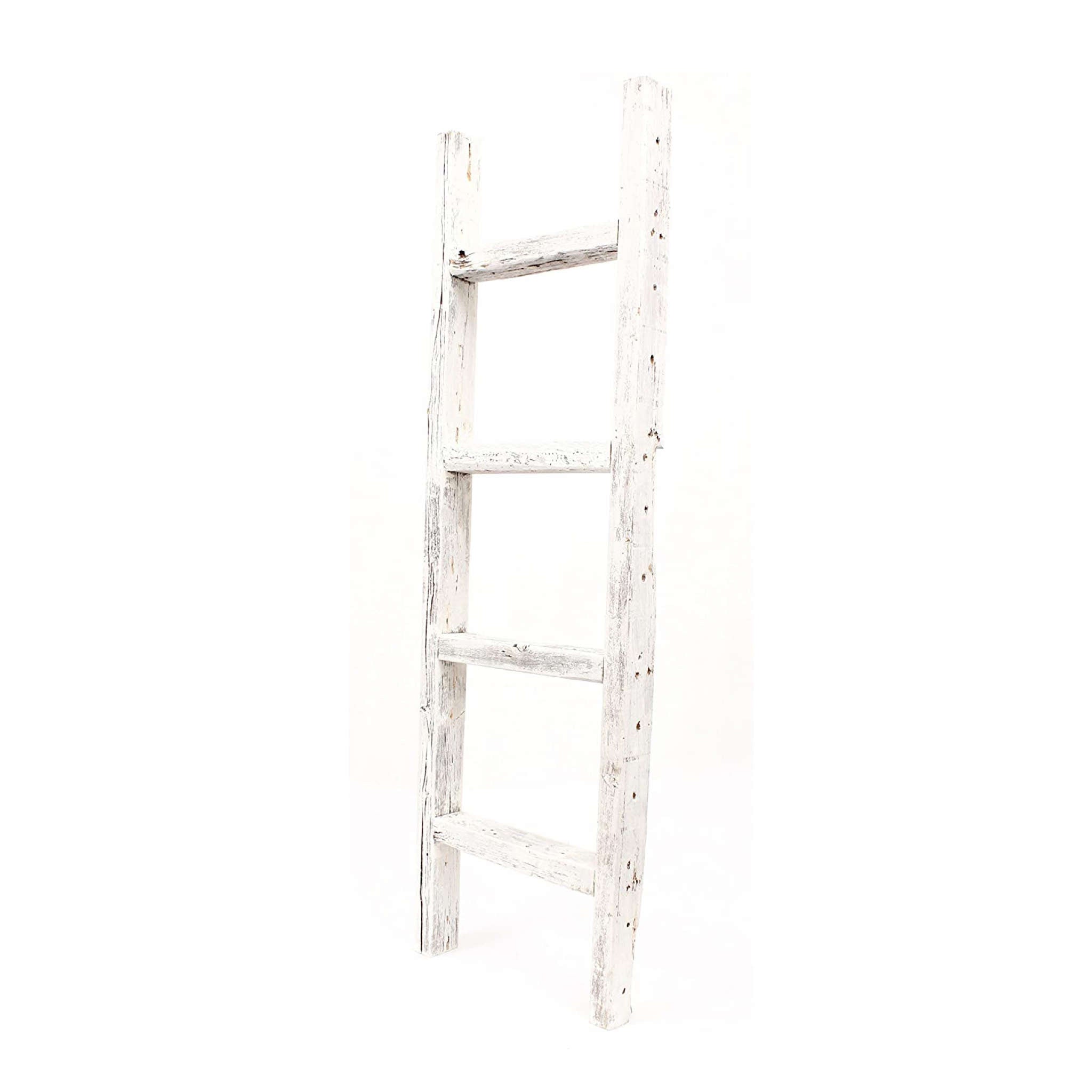 4 Step Rustic White Wood Ladder Shelf | 16