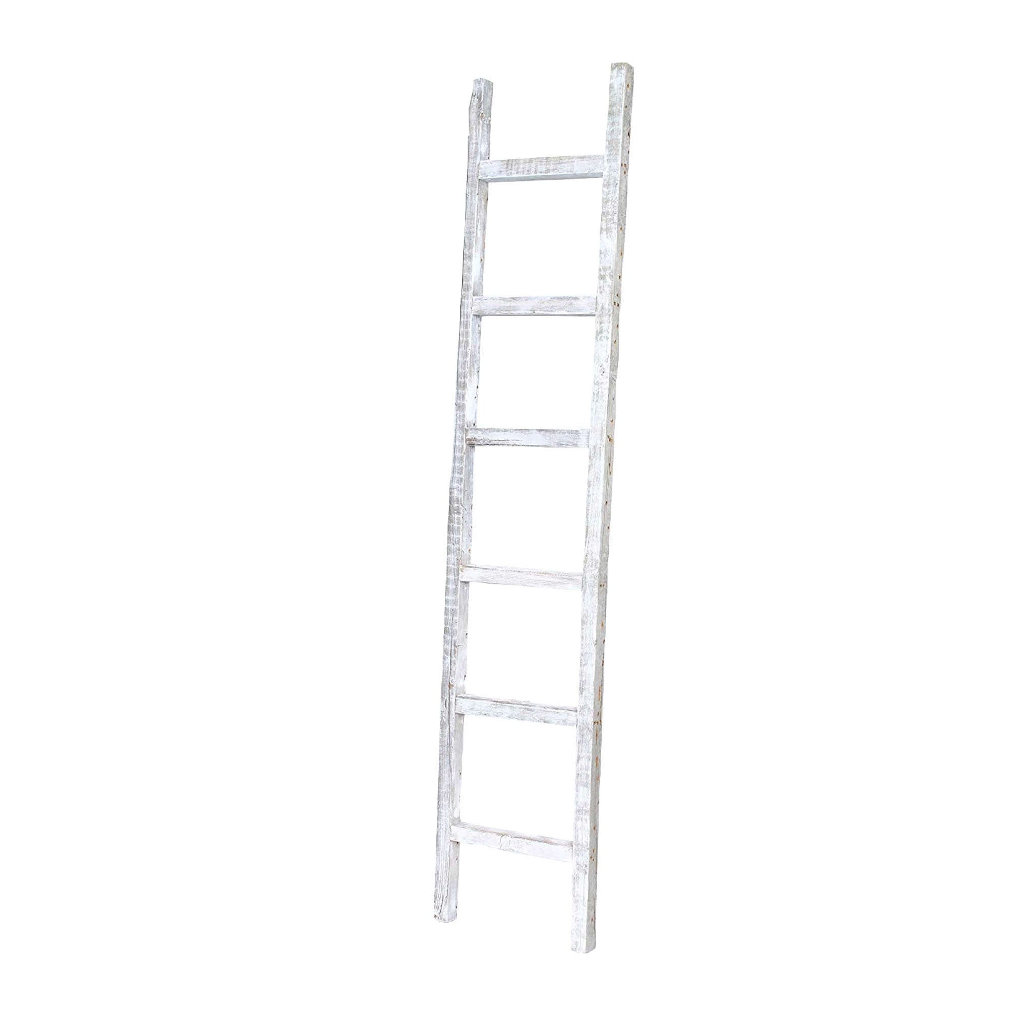 6 Step Rustic White Wash Wood Ladder Shelf | 16