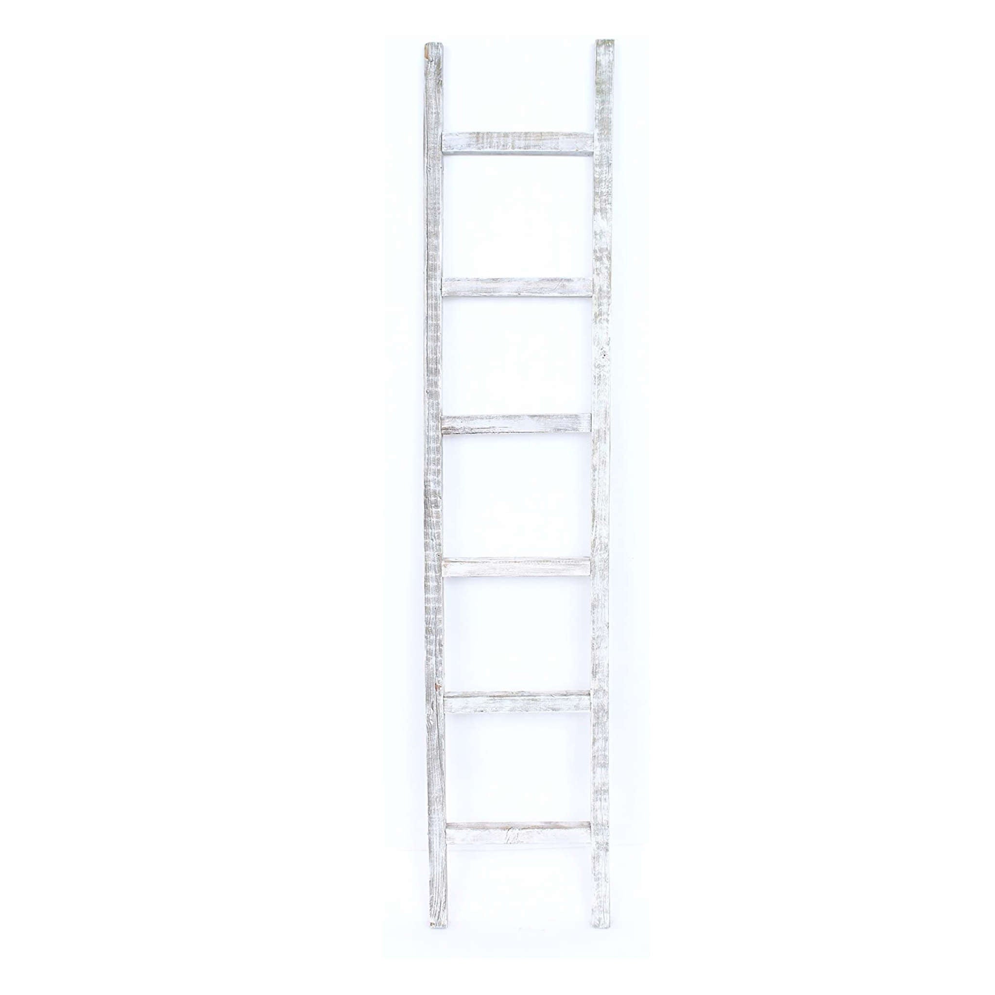 6 Step Rustic White Wash Wood Ladder Shelf | 16