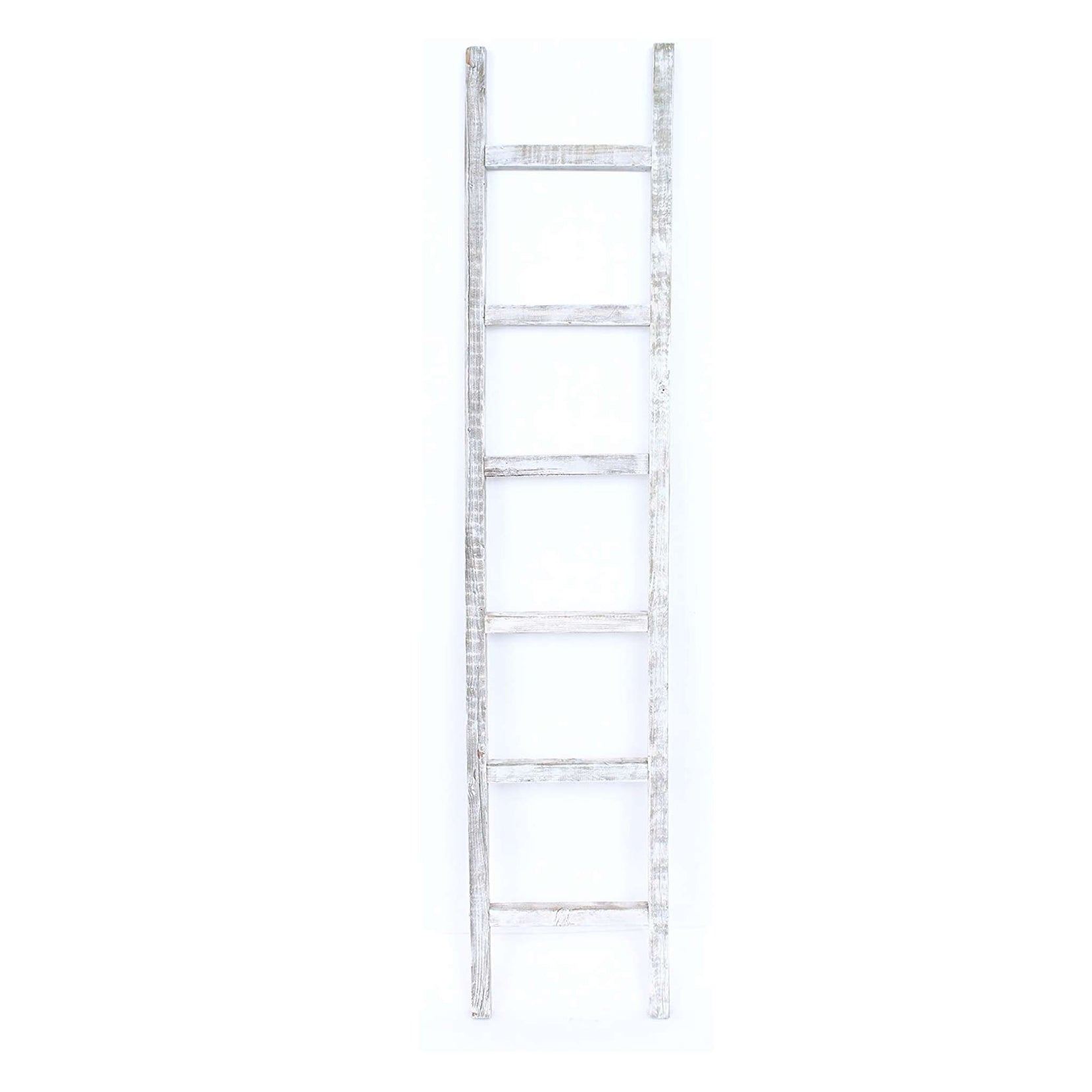 6 Step Rustic White Wash Wood Ladder Shelf | 16