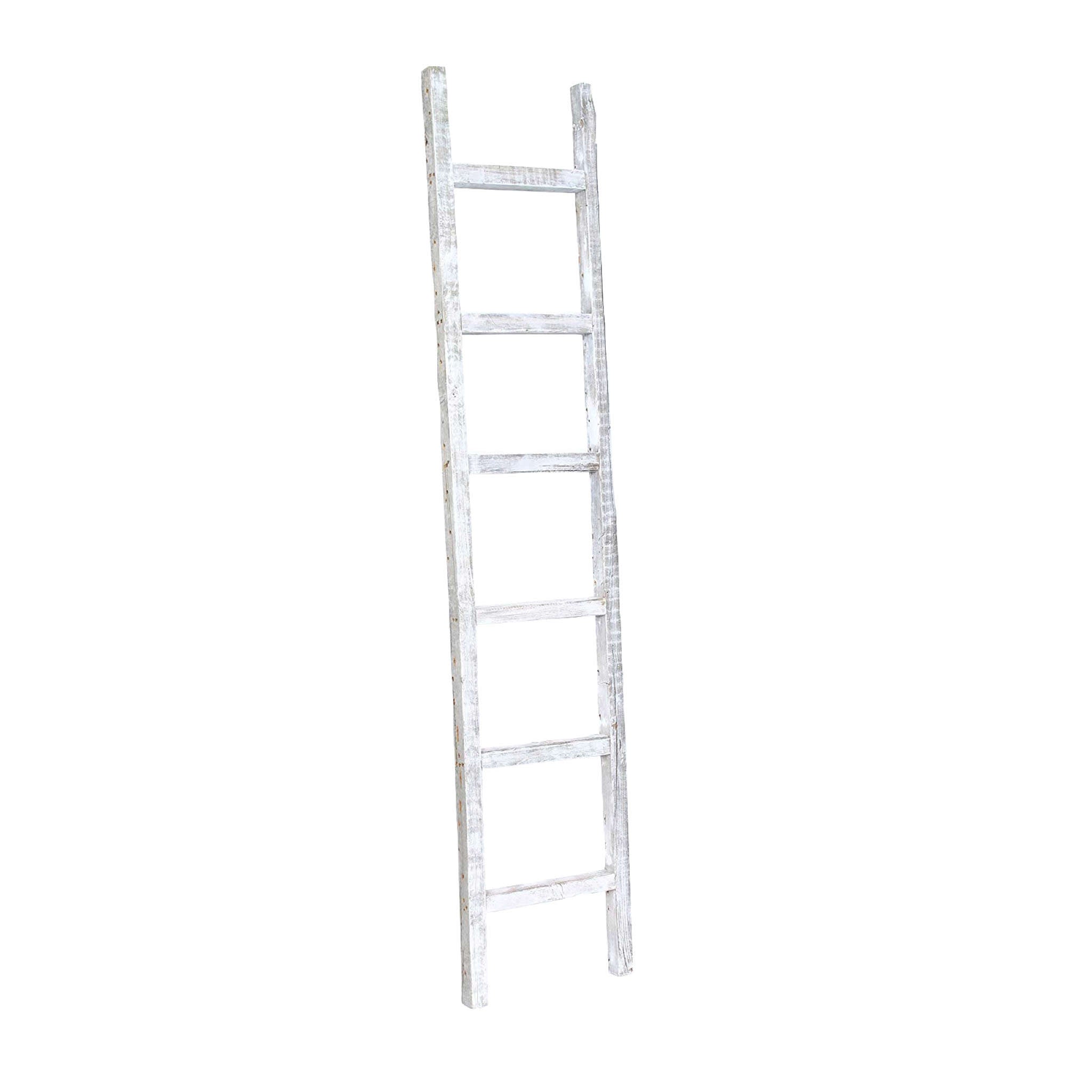 6 Step Rustic White Wash Wood Ladder Shelf | 16