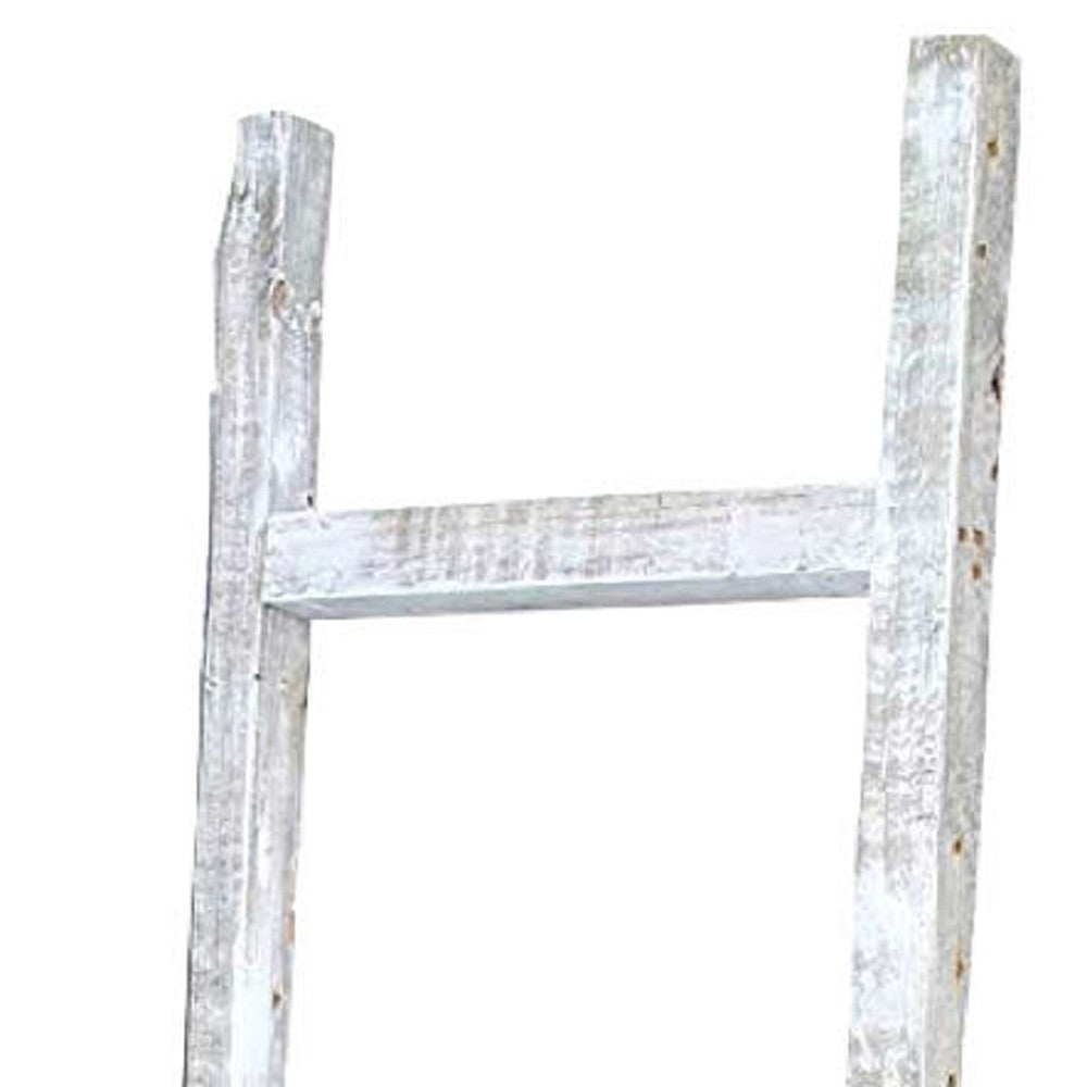 6 Step Rustic White Wash Wood Ladder Shelf | 16